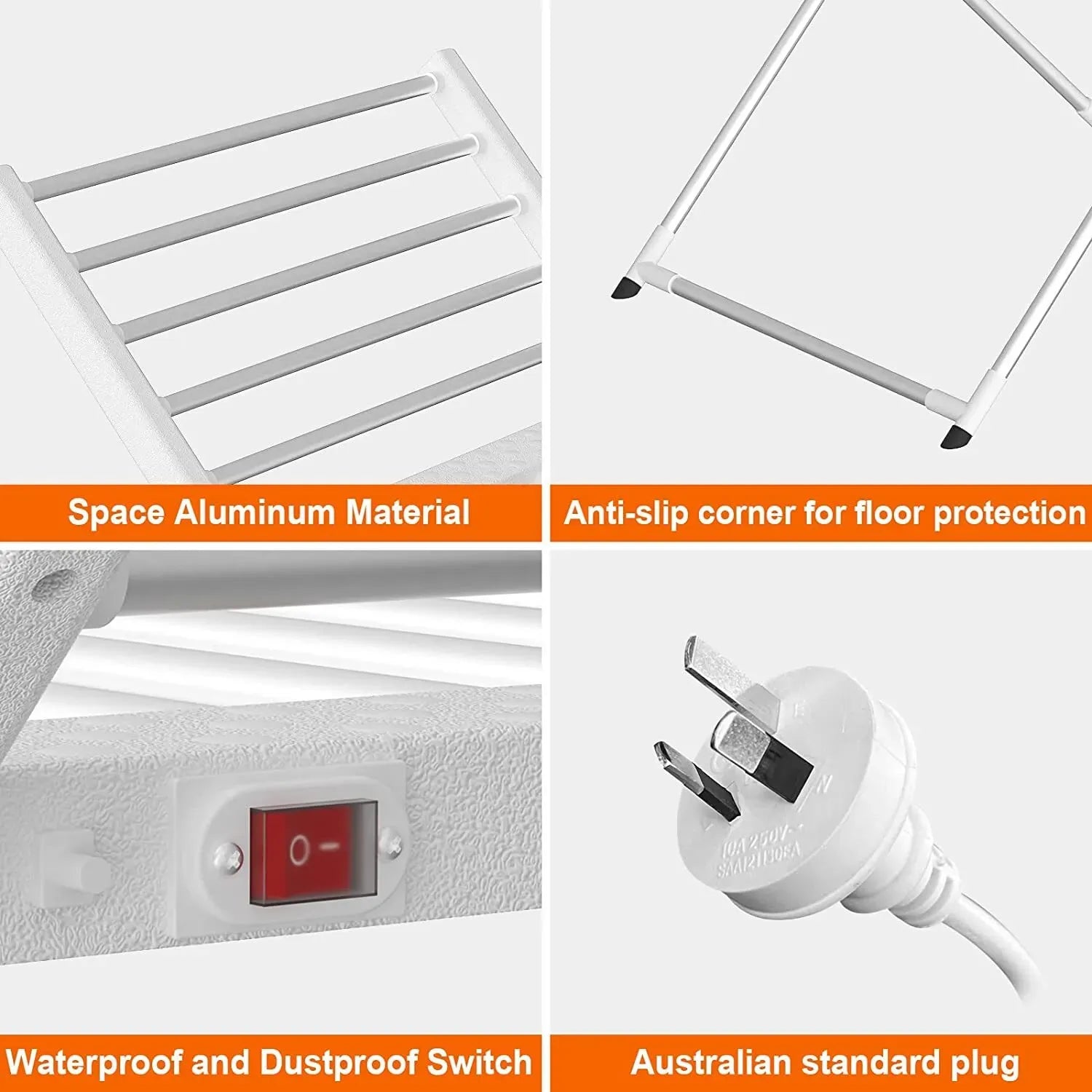 White 220W Electric Heated Towel Rack in Silver with 20 Bars for Fast Drying