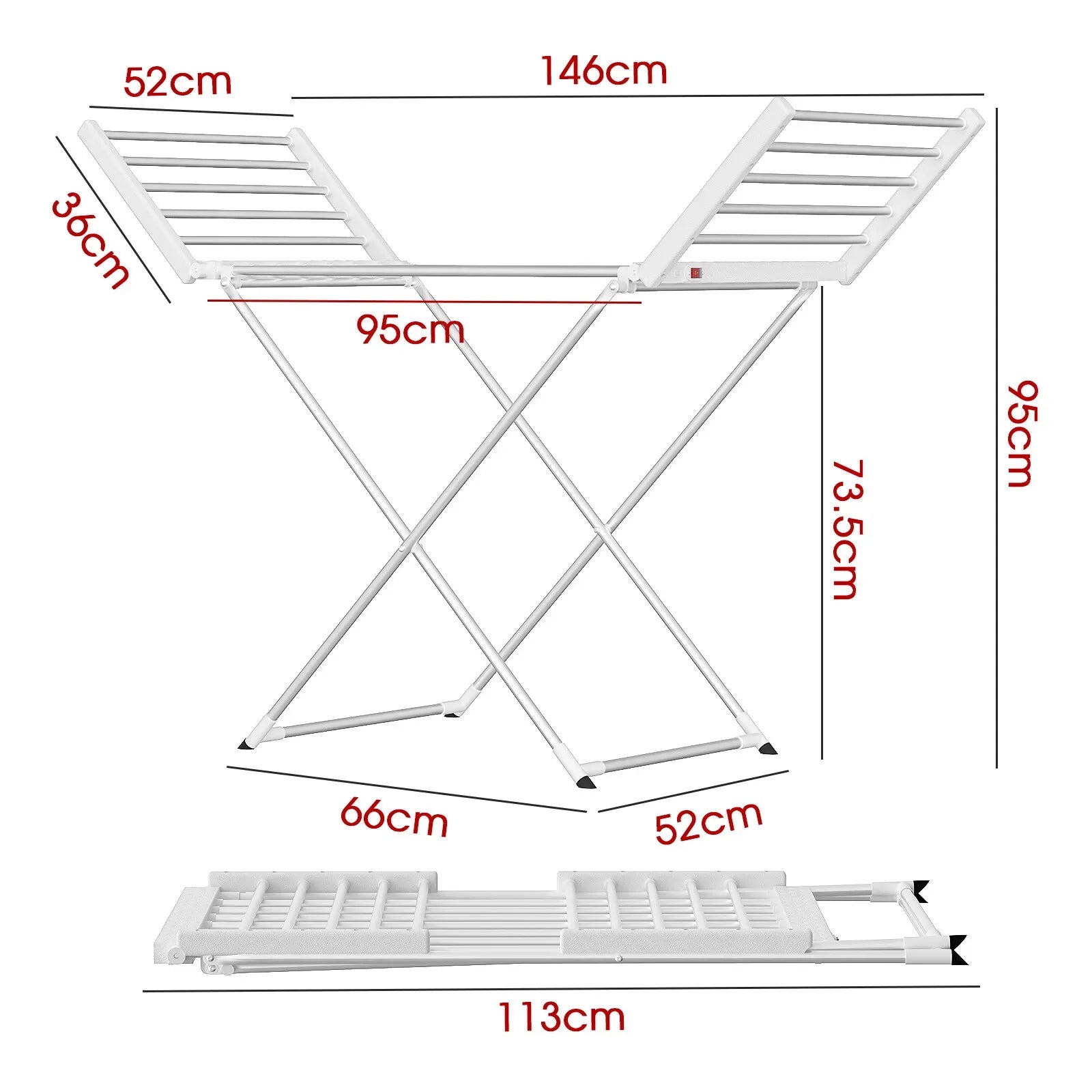 White 220W Electric Heated Towel Rack in Silver with 20 Bars for Fast Drying