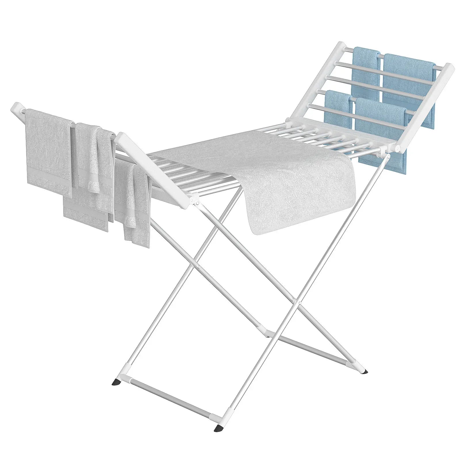 White 220W Electric Heated Towel Rack in Silver with 20 Bars for Fast Drying