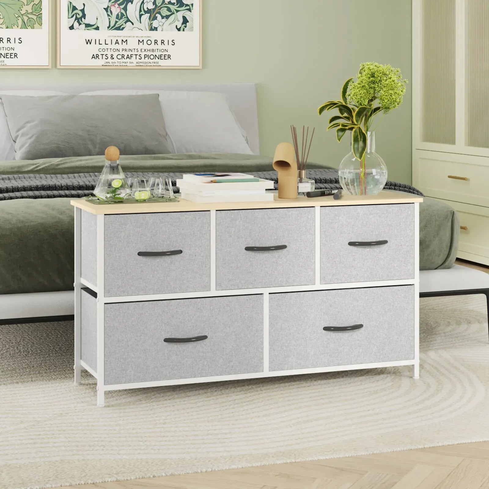Black Chest of 5 Drawers Storage Cabinet Dresser Unit for Living Room or Bedroom