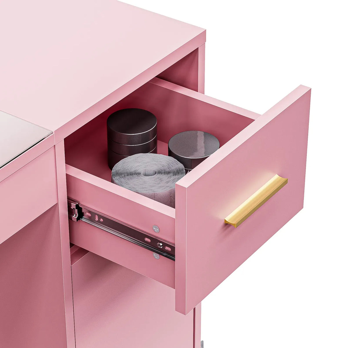 Pink Manicure Table with Electric Dust Collector and Storage, 108x45x77cm