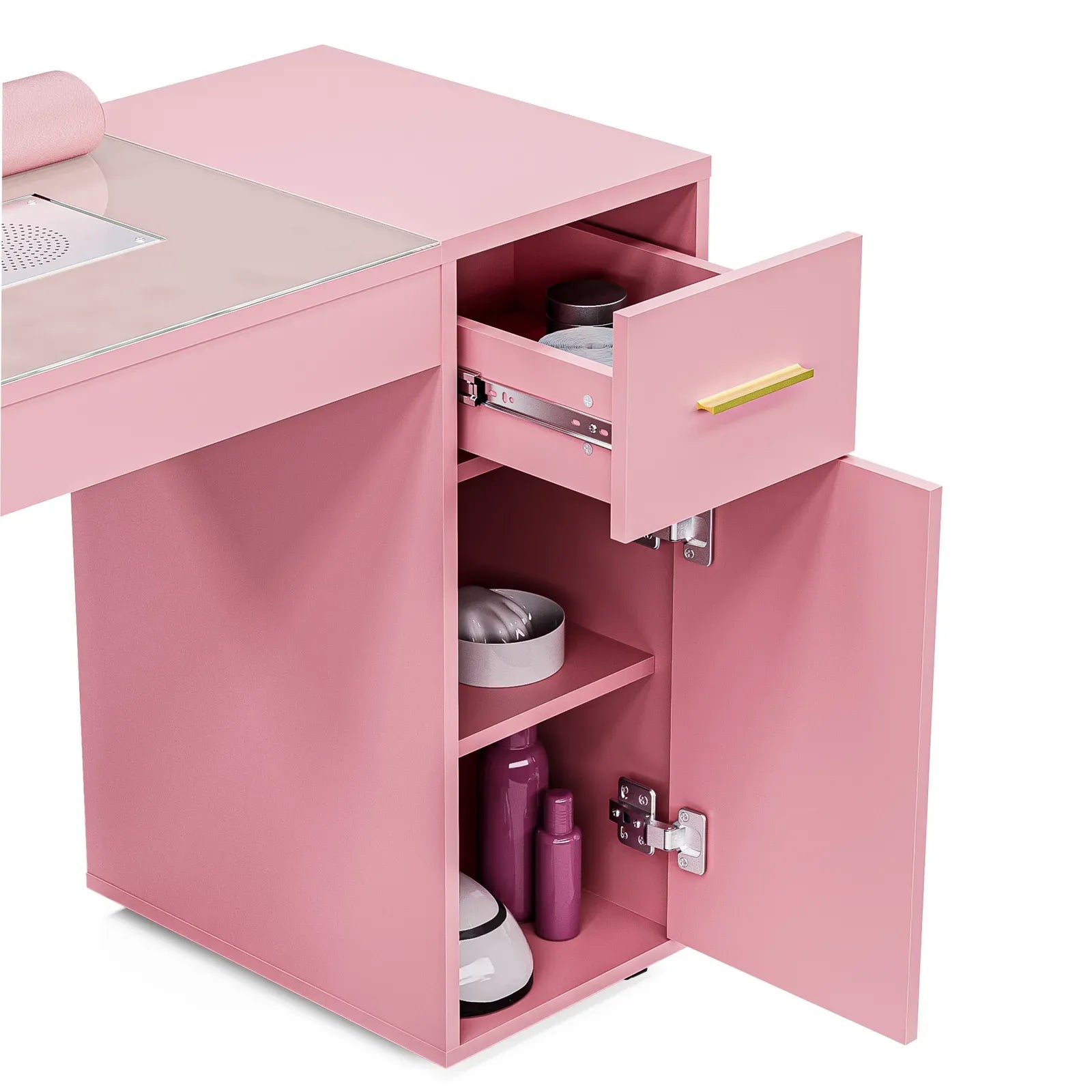 Pink Manicure Table with Electric Dust Collector and Storage, 108x45x77cm