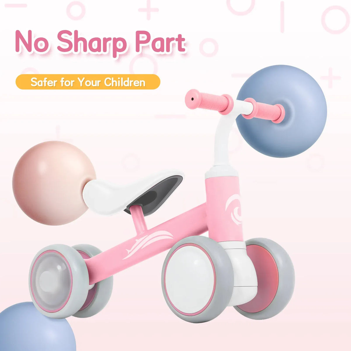 Pink Baby Balance Bike with LED Lights, 55x23x39cm, Suitable for Toddlers Aged 12-36 Months