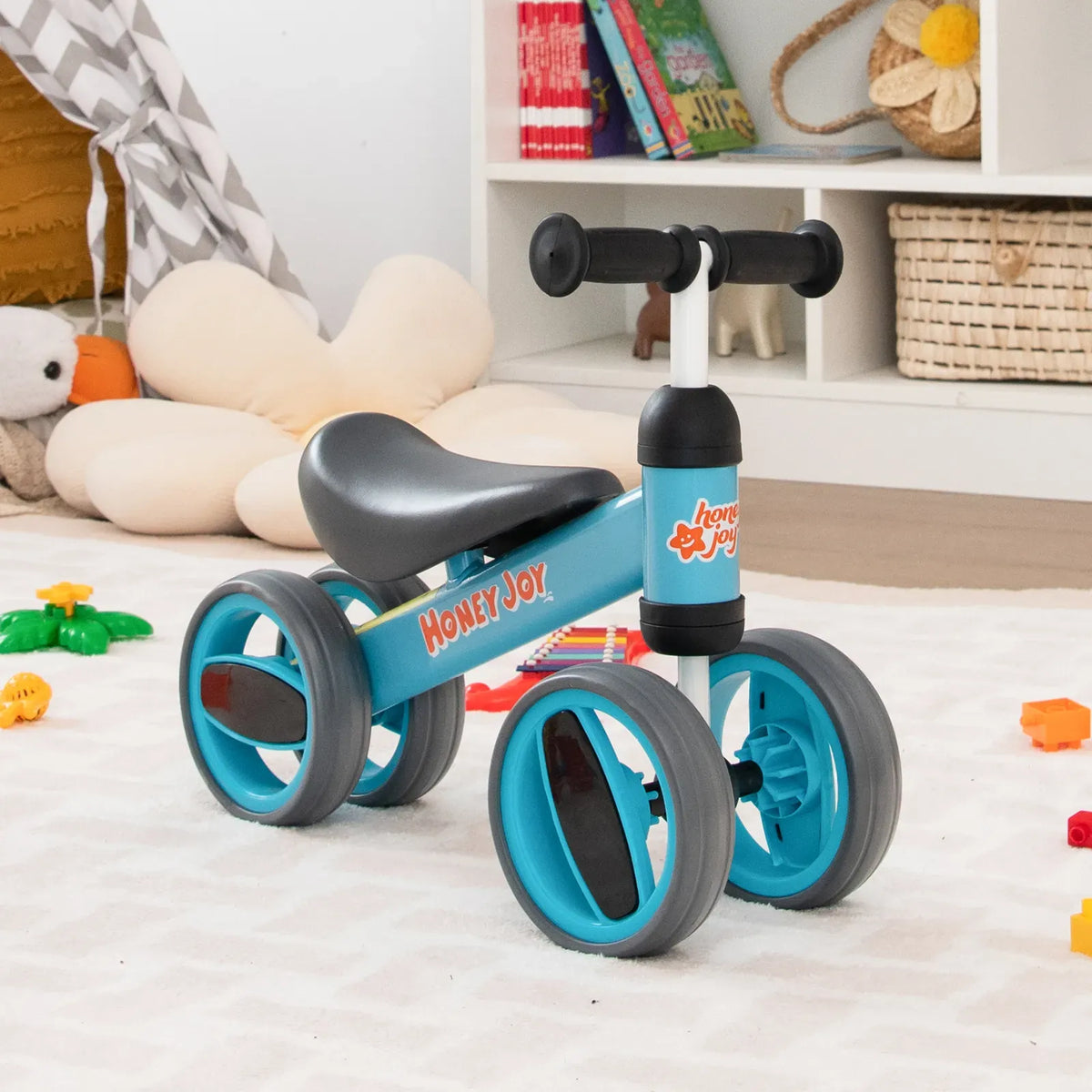 Baby Balance Bike for Toddlers 1-2 Years, Blue, 47x20x37.5cm, 4 Wheels