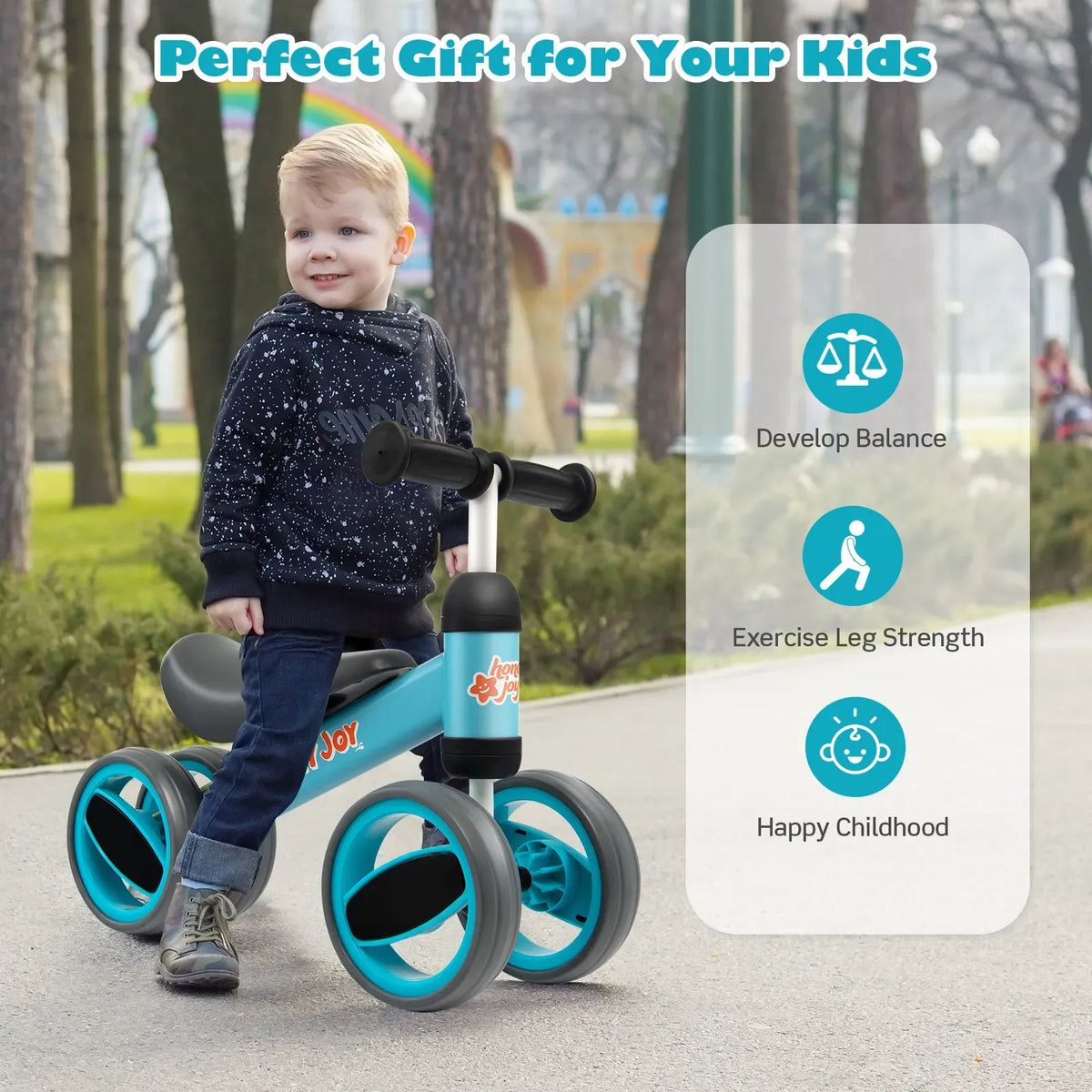 Baby Balance Bike for Toddlers 1-2 Years, Blue, 47x20x37.5cm, 4 Wheels