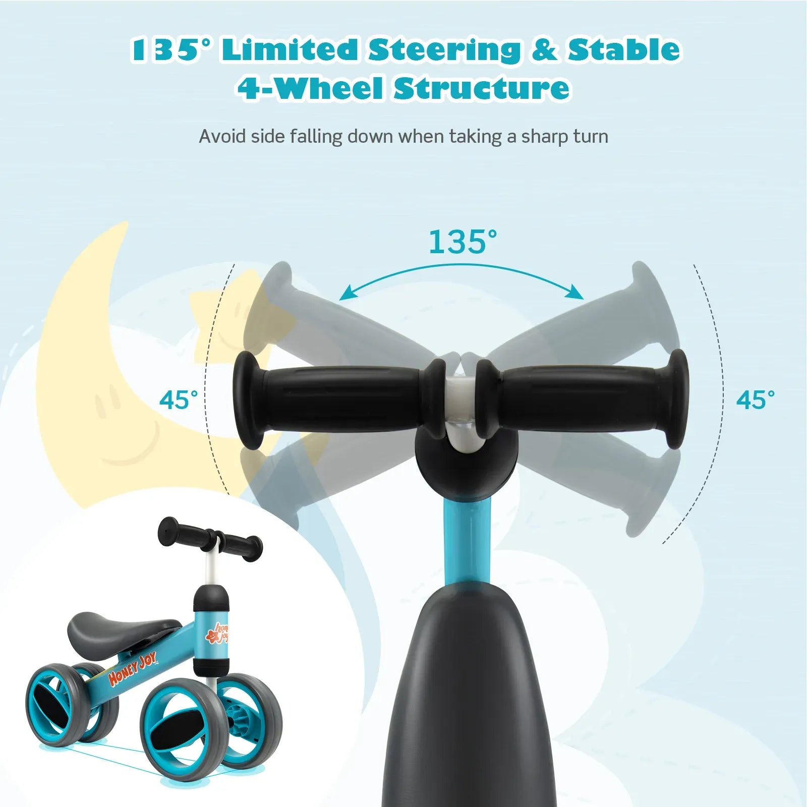 Baby Balance Bike for Toddlers 1-2 Years, Blue, 47x20x37.5cm, 4 Wheels