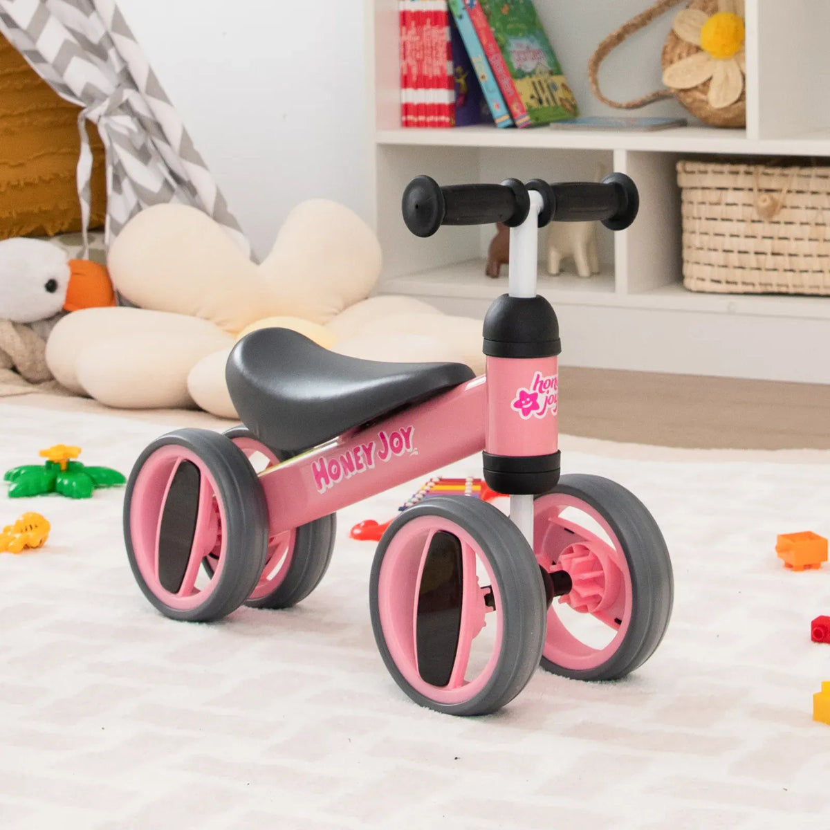 Baby Balance Bike in Pink for Toddlers Aged 1-2 Years with 4 Wheels, 47x20x37.5cm