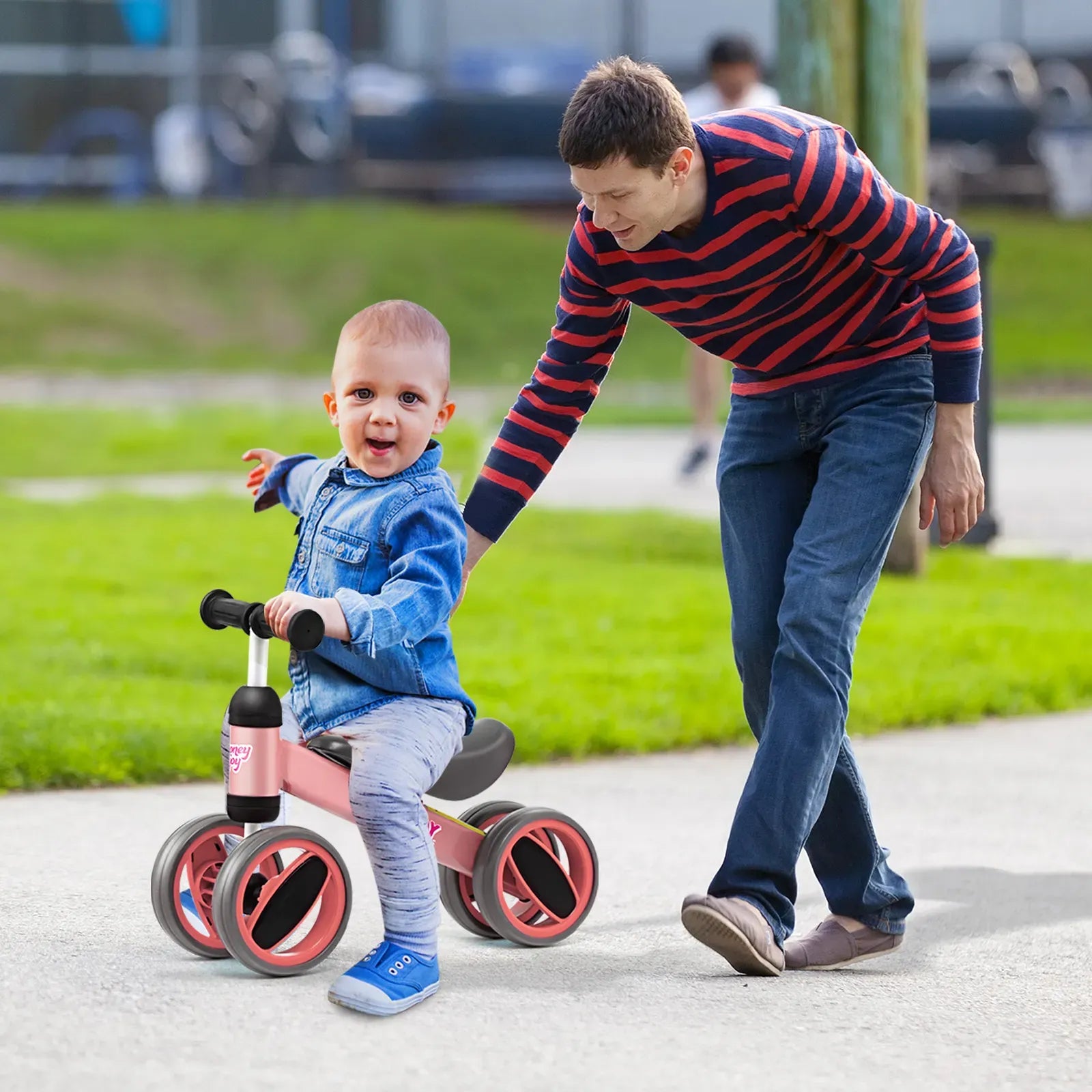 Baby Balance Bike in Pink for Toddlers Aged 1-2 Years with 4 Wheels, 47x20x37.5cm