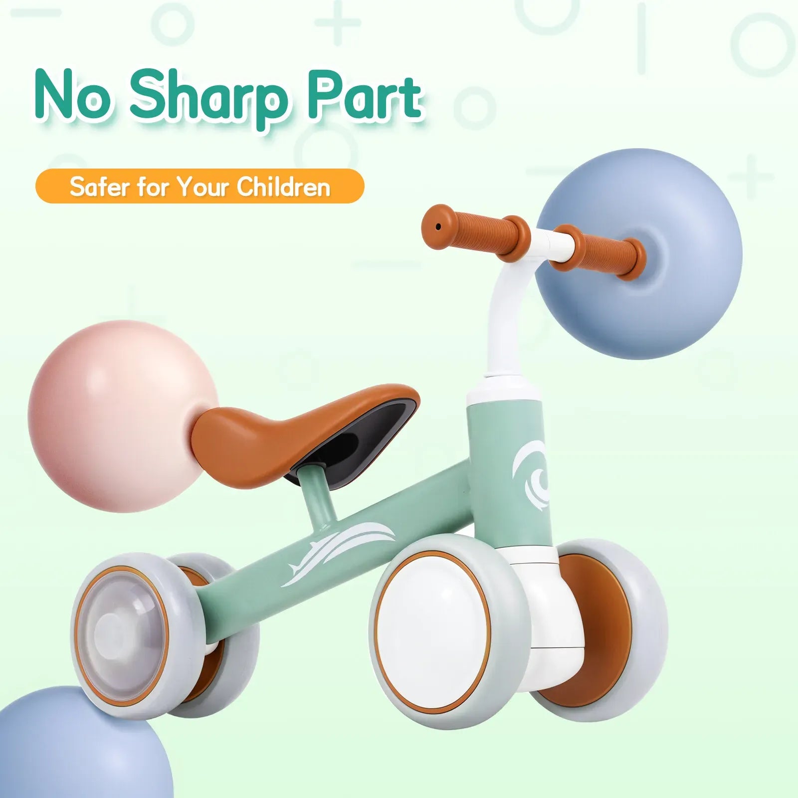 Green Baby Balance Bike with LED Lights, 4 Wheels, Lightweight Design for Toddlers