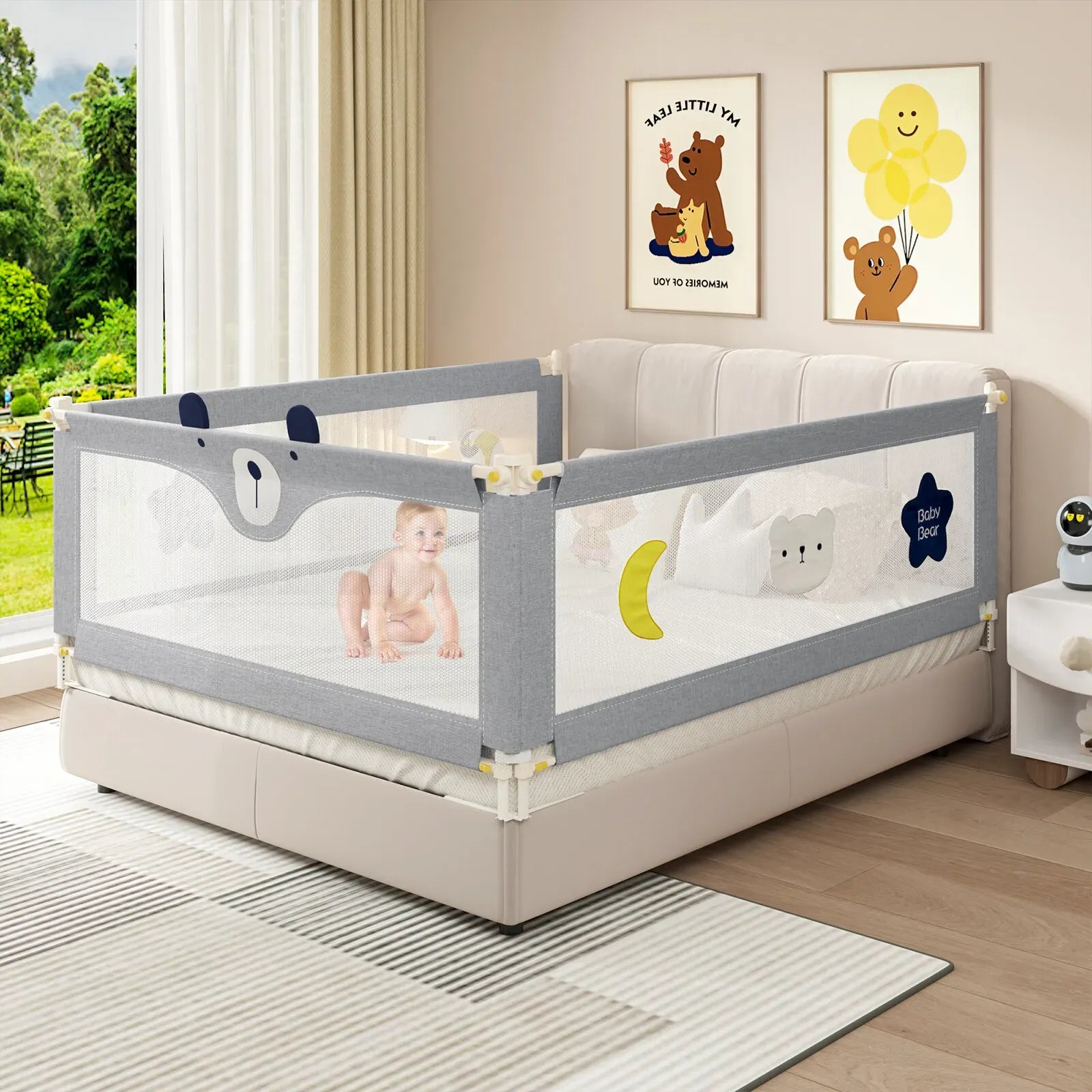 Adjustable Grey Baby Bed Rail Guard for Toddler Cot - 180x200cm
