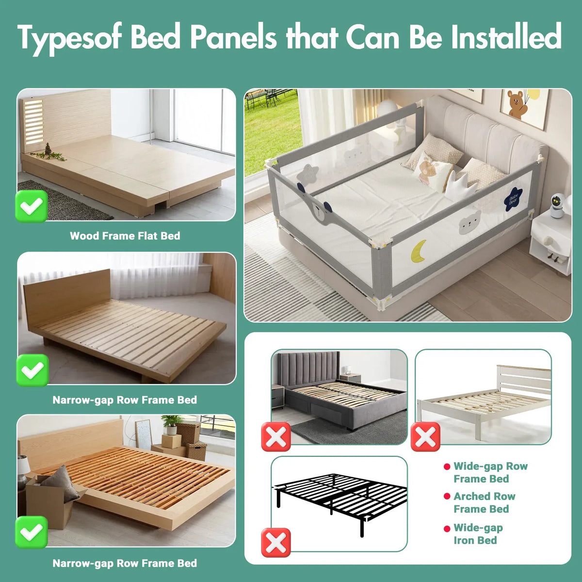 Adjustable Grey Baby Bed Rail Guard for Toddler Cot - 180x200cm