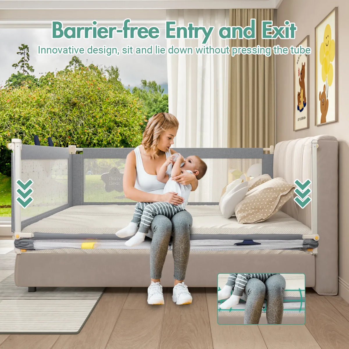 Adjustable Grey Baby Bed Rail Guard for Toddler Cot - 180x200cm