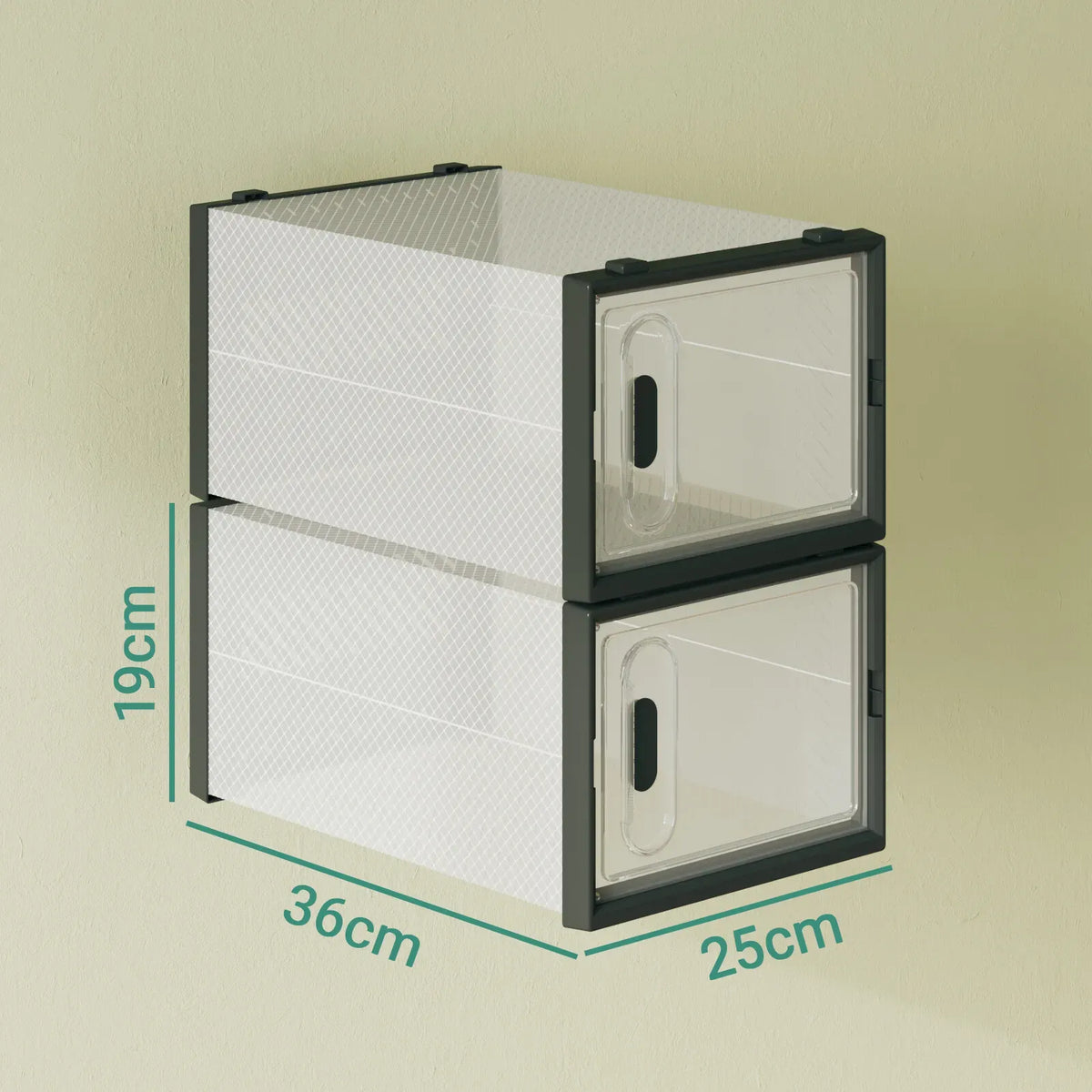 12-Piece Stackable Shoe Storage Box Organiser in Transparent and Black, 36x25x19cm