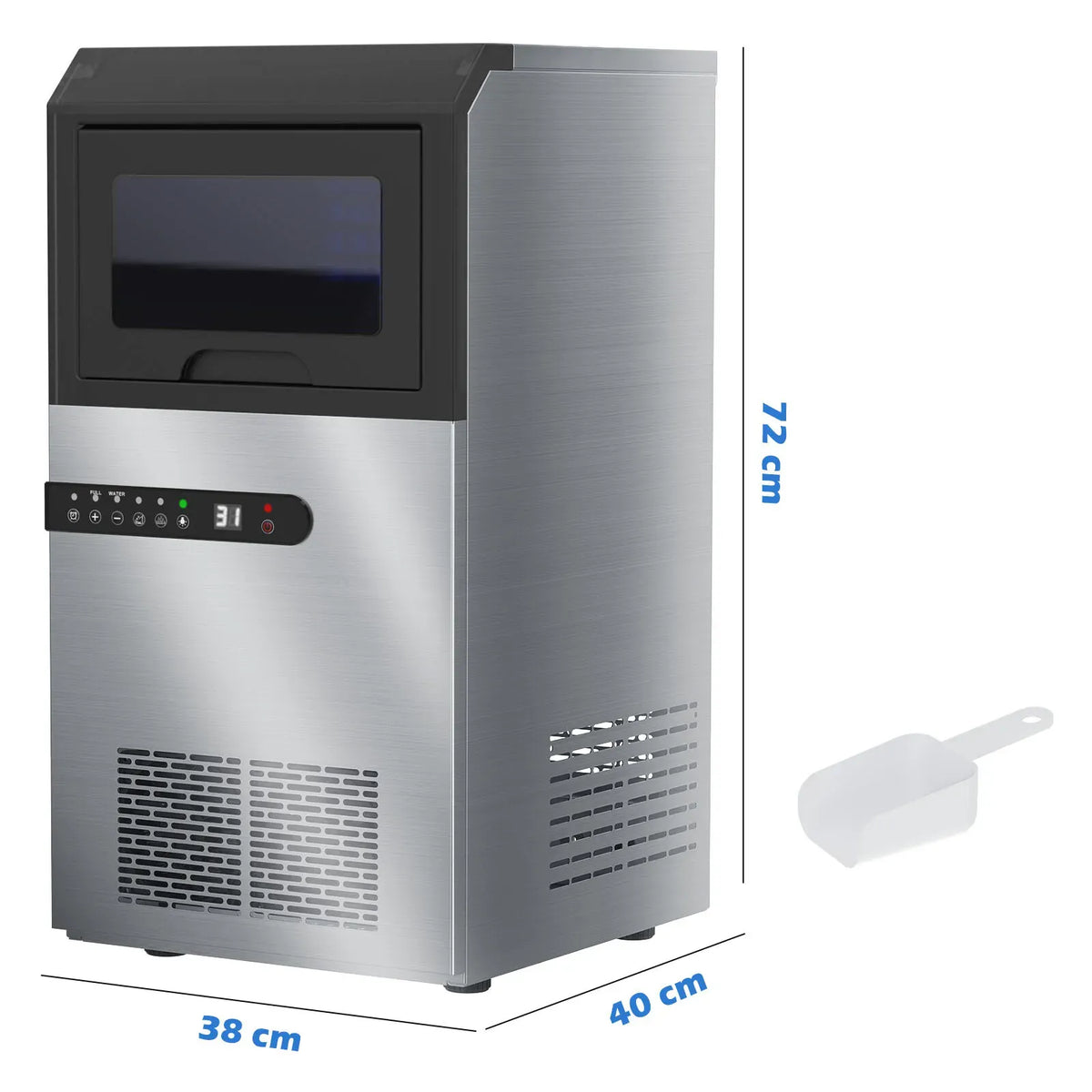 Portable Commercial Ice Maker Machine, Stainless Steel, 45KG/24HR, Silver