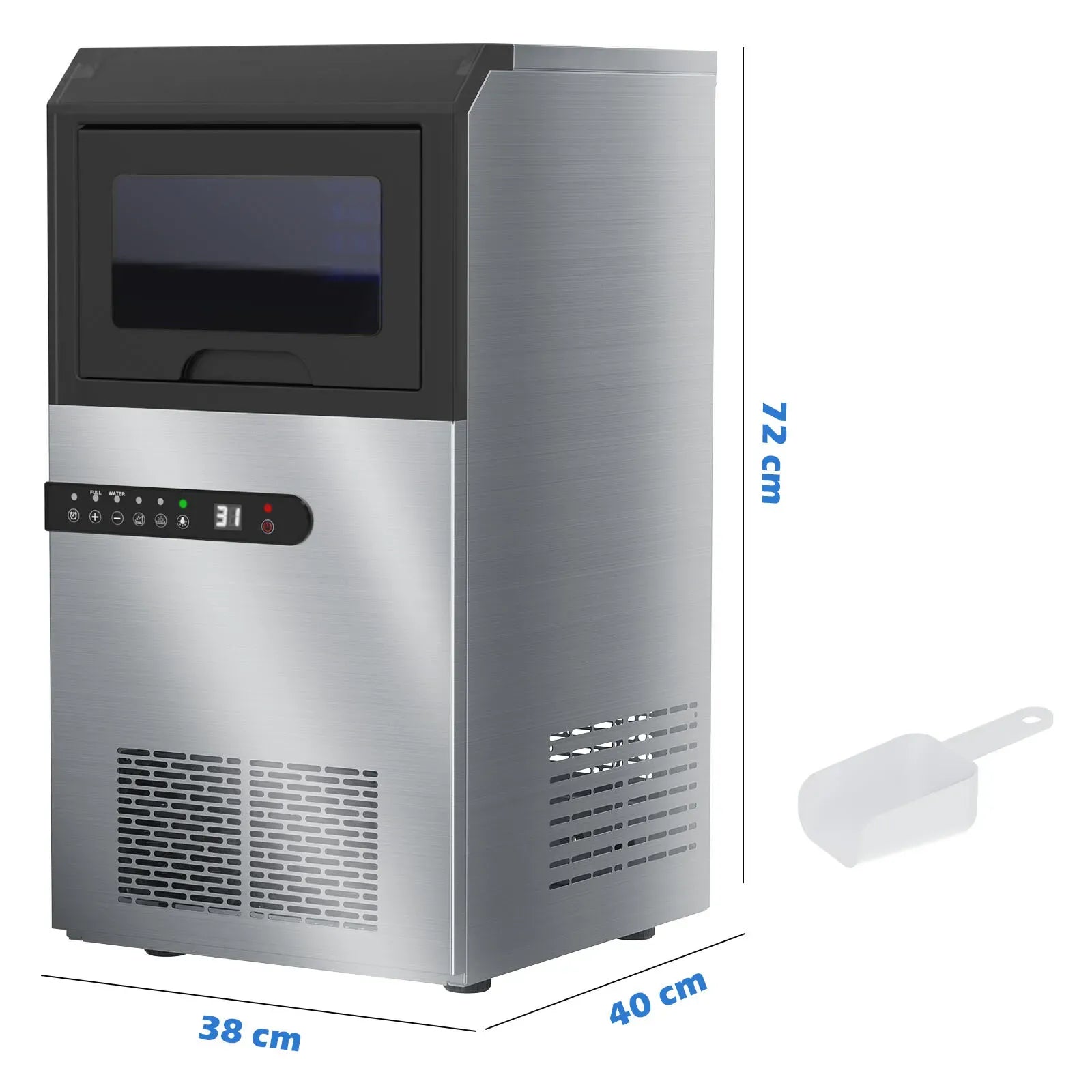 Portable Commercial Ice Maker Machine, Stainless Steel, 45KG/24HR, Silver