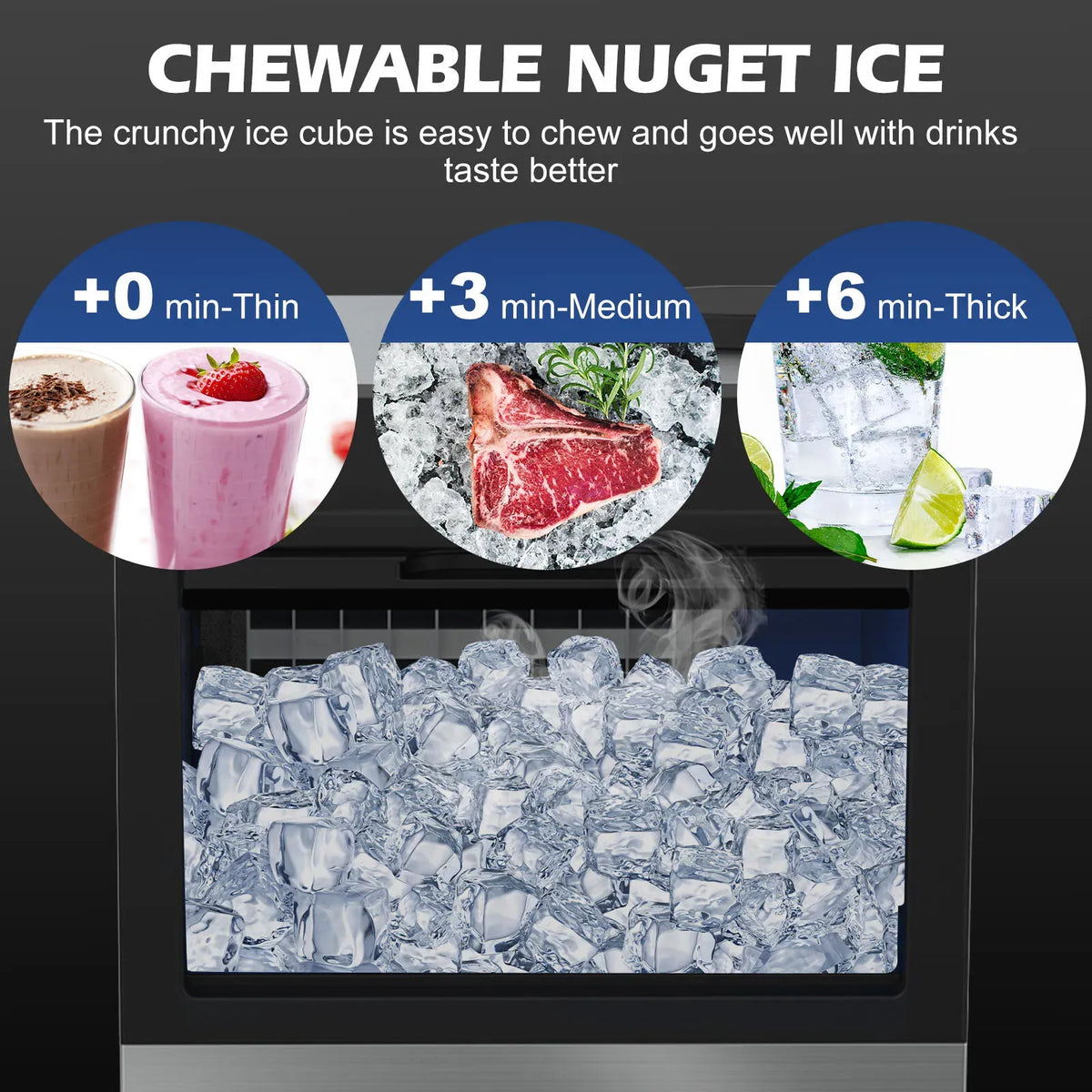 Portable Commercial Ice Maker Machine, Stainless Steel, 45KG/24HR, Silver