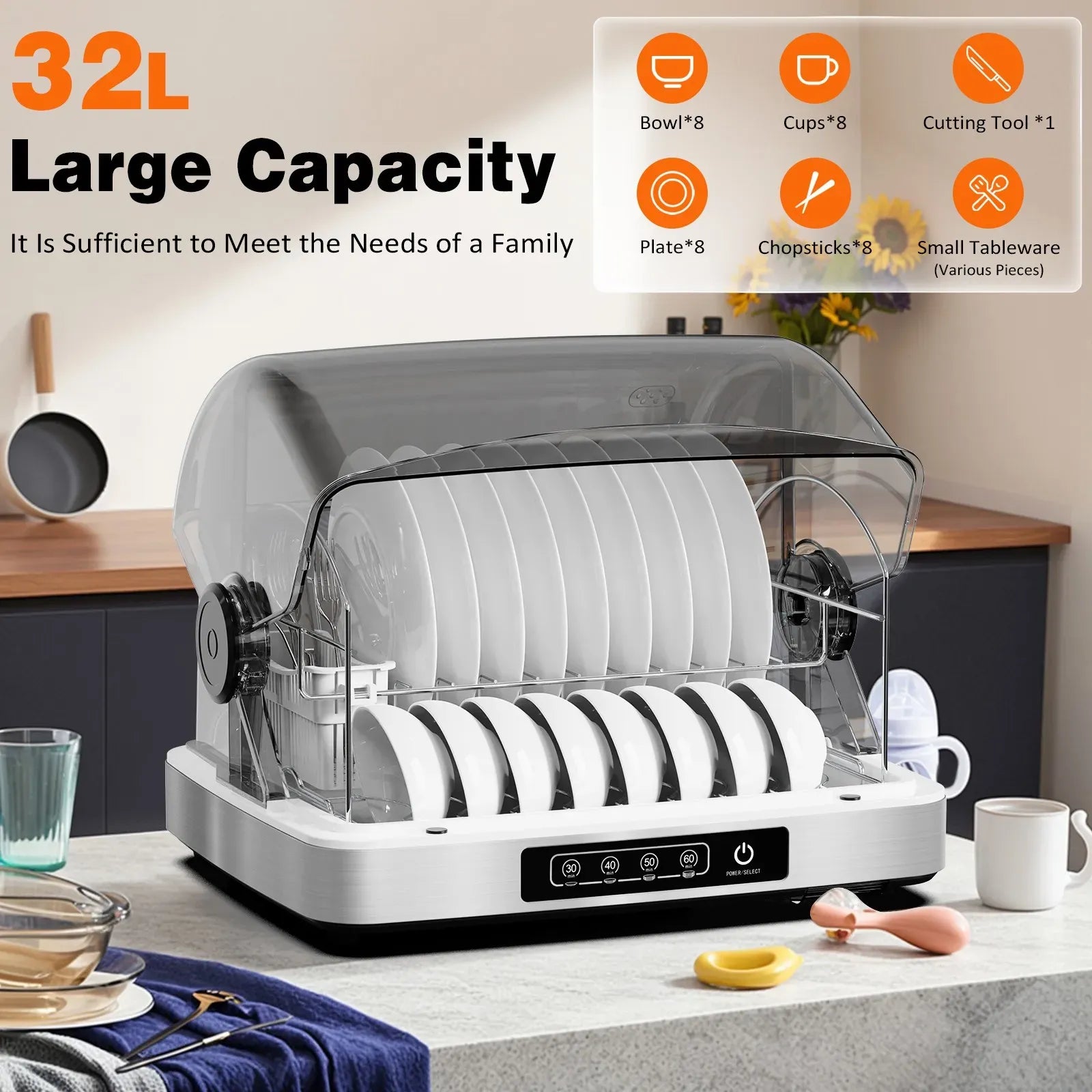 32L Black Countertop Steriliser Cabinet with Hot Air Drying Technology