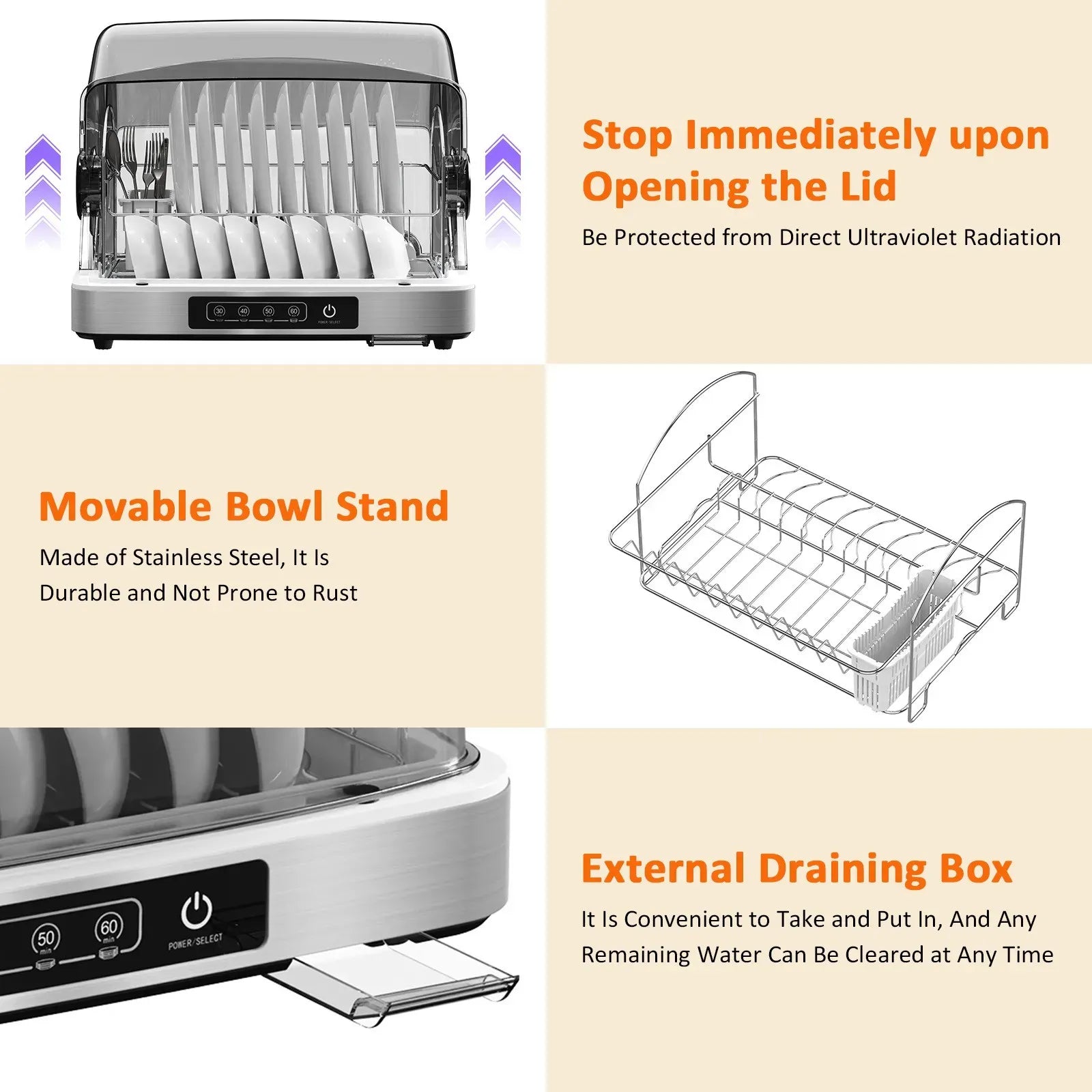 32L Black Countertop Steriliser Cabinet with Hot Air Drying Technology