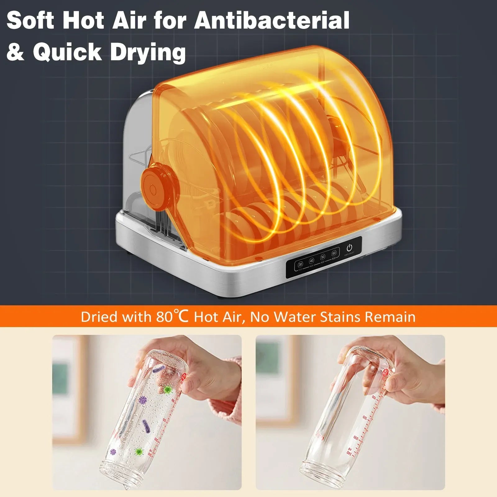 32L Black Countertop Steriliser Cabinet with Hot Air Drying Technology
