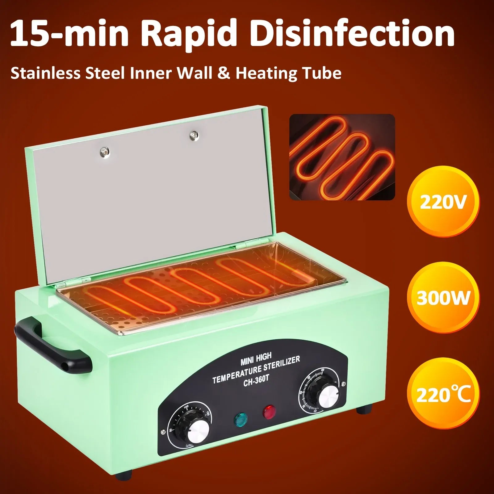High Temperature Black Nail Tool Sterilizer Dry Heat Disinfection Cabinet 33x19x15cm