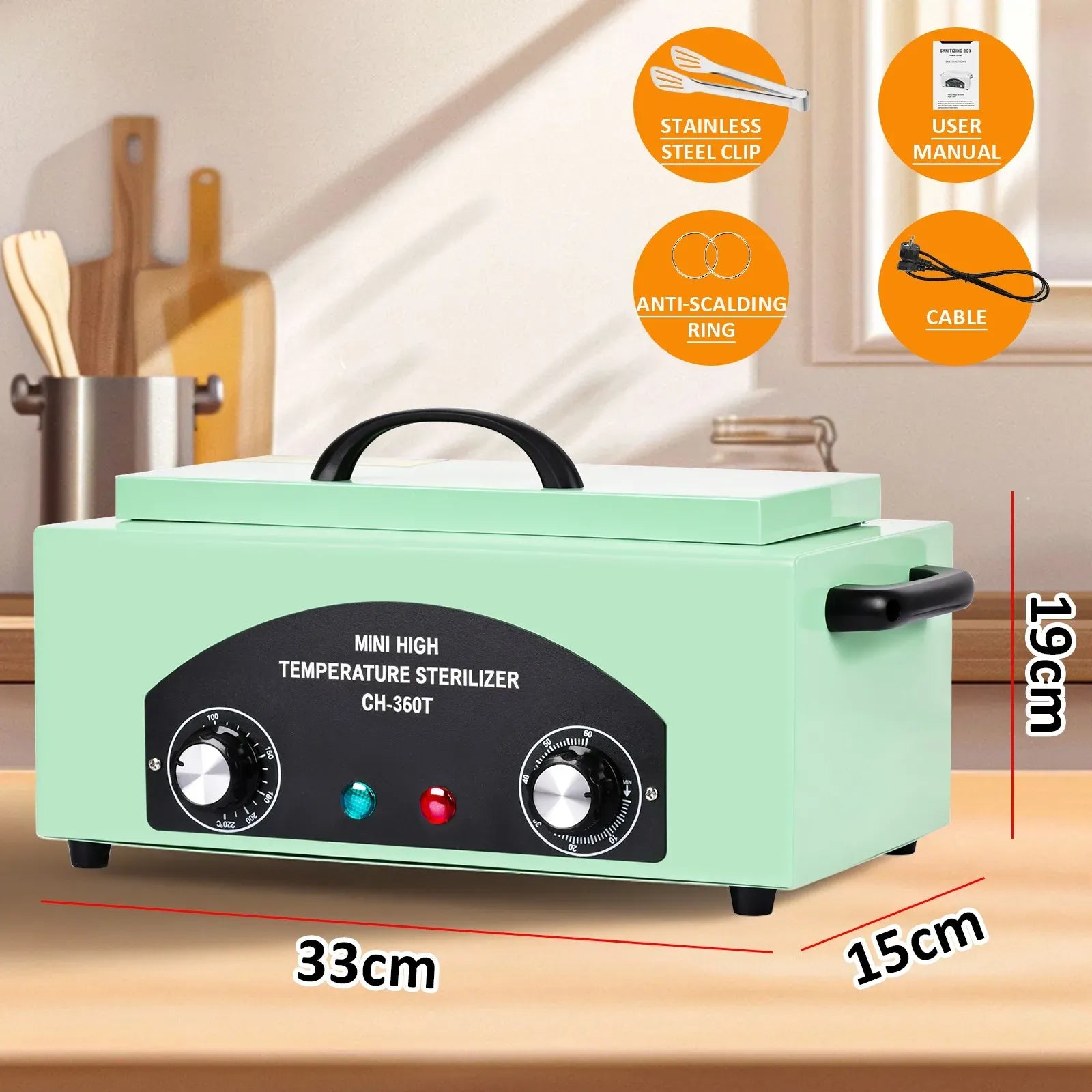 High Temperature Black Nail Tool Sterilizer Dry Heat Disinfection Cabinet 33x19x15cm