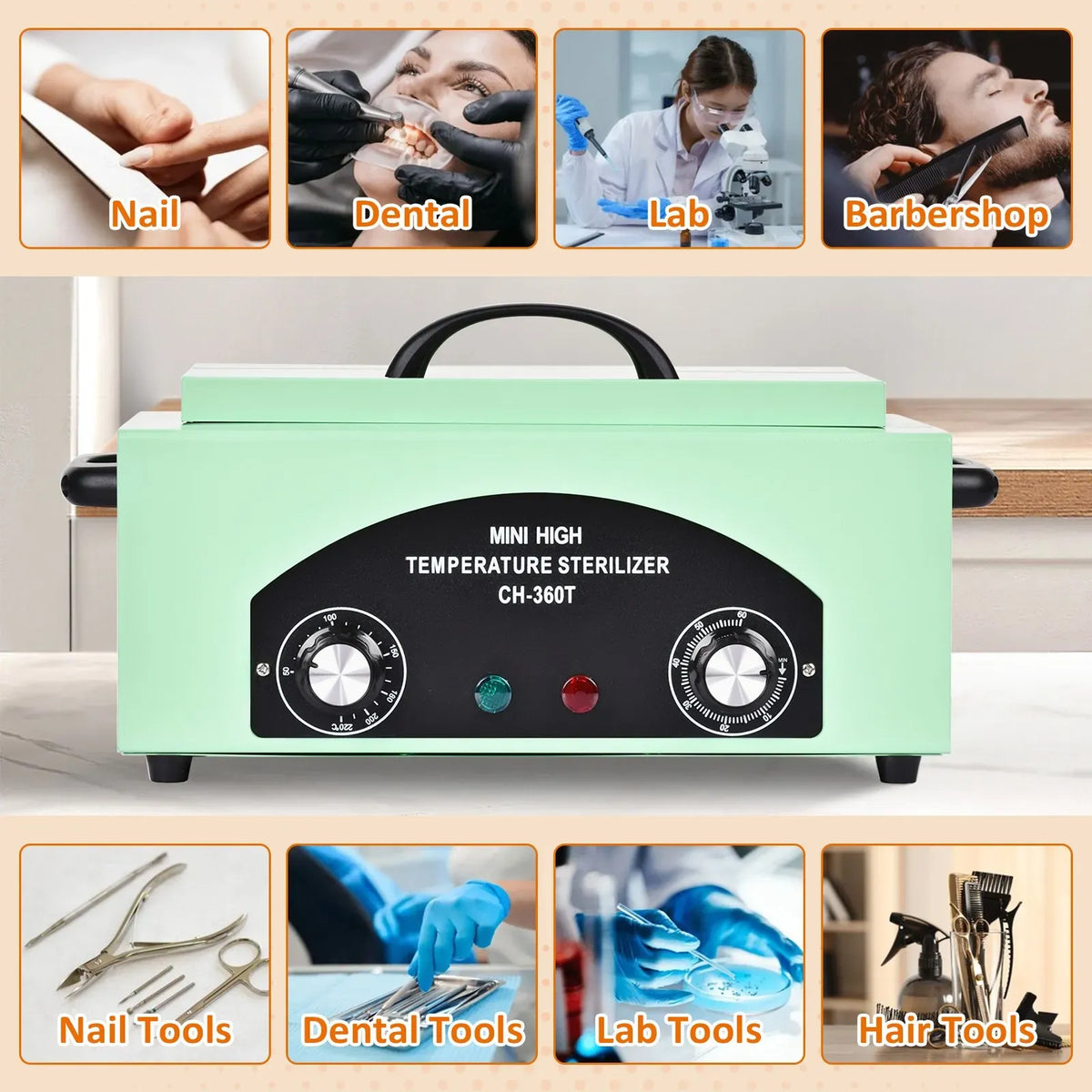 High Temperature Black Nail Tool Sterilizer Dry Heat Disinfection Cabinet 33x19x15cm