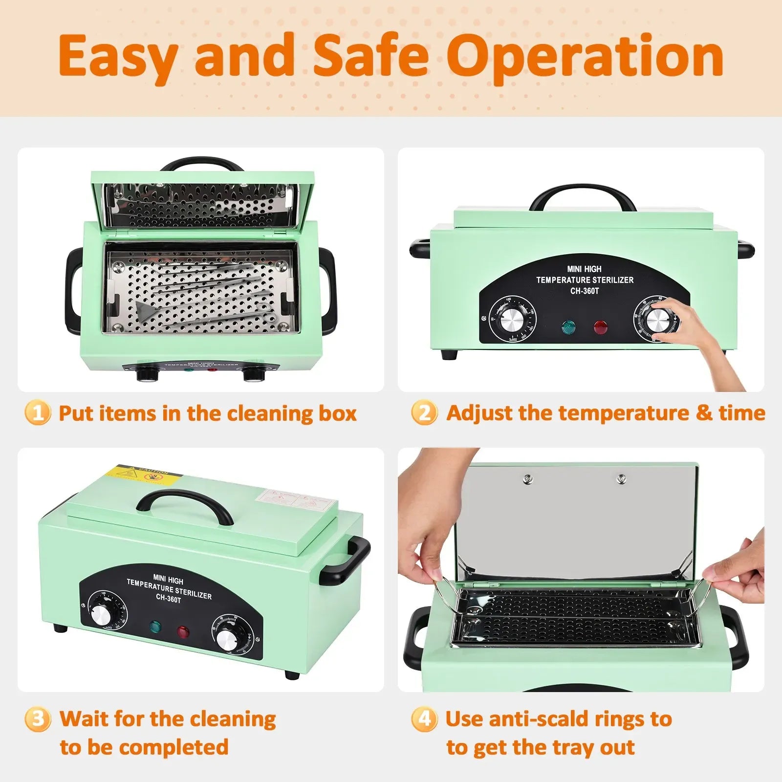 High Temperature Black Nail Tool Sterilizer Dry Heat Disinfection Cabinet 33x19x15cm