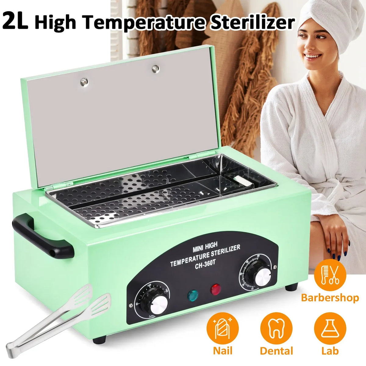 High Temperature Black Nail Tool Sterilizer Dry Heat Disinfection Cabinet 33x19x15cm