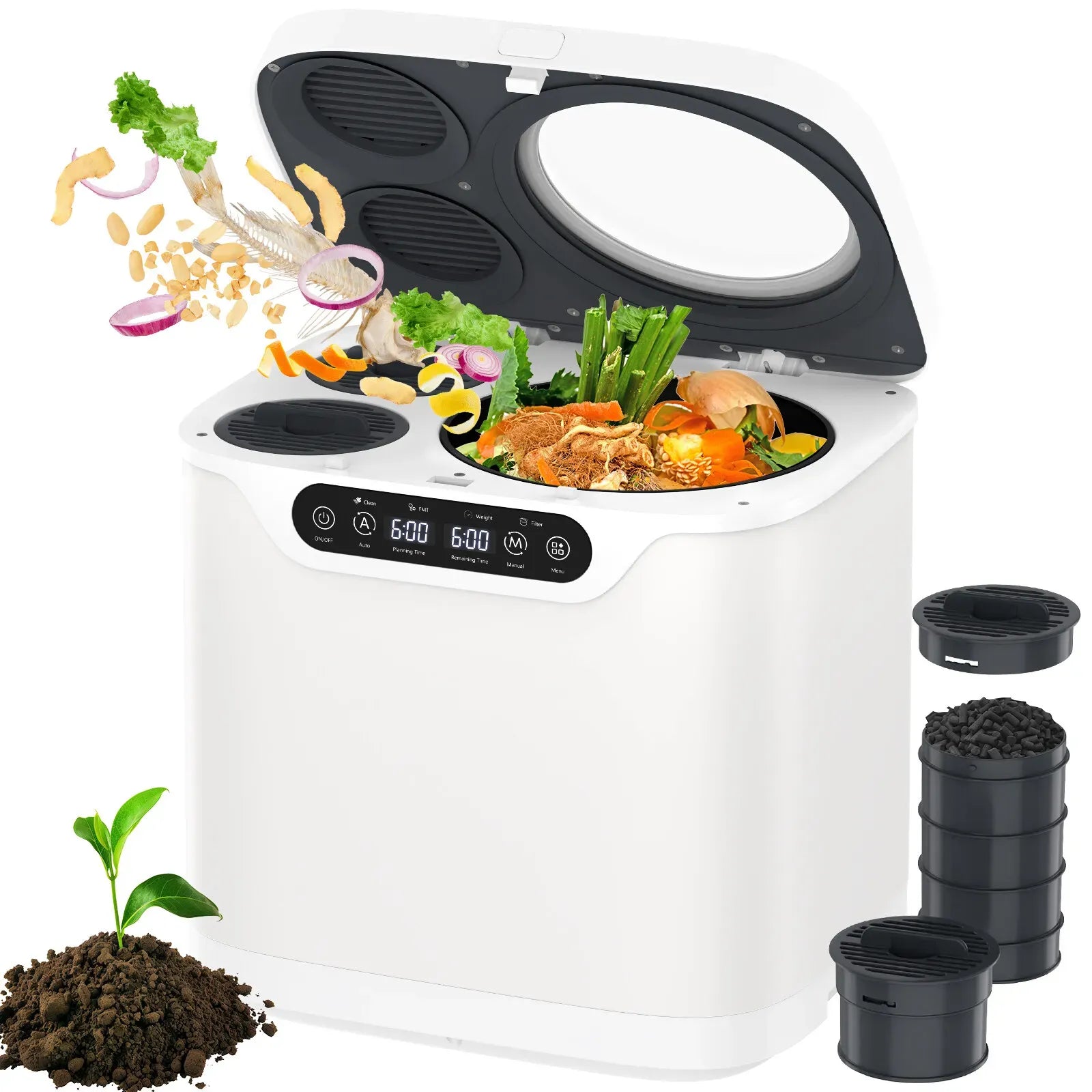 4L Electric Composter in White for Kitchen Food Waste Recycling