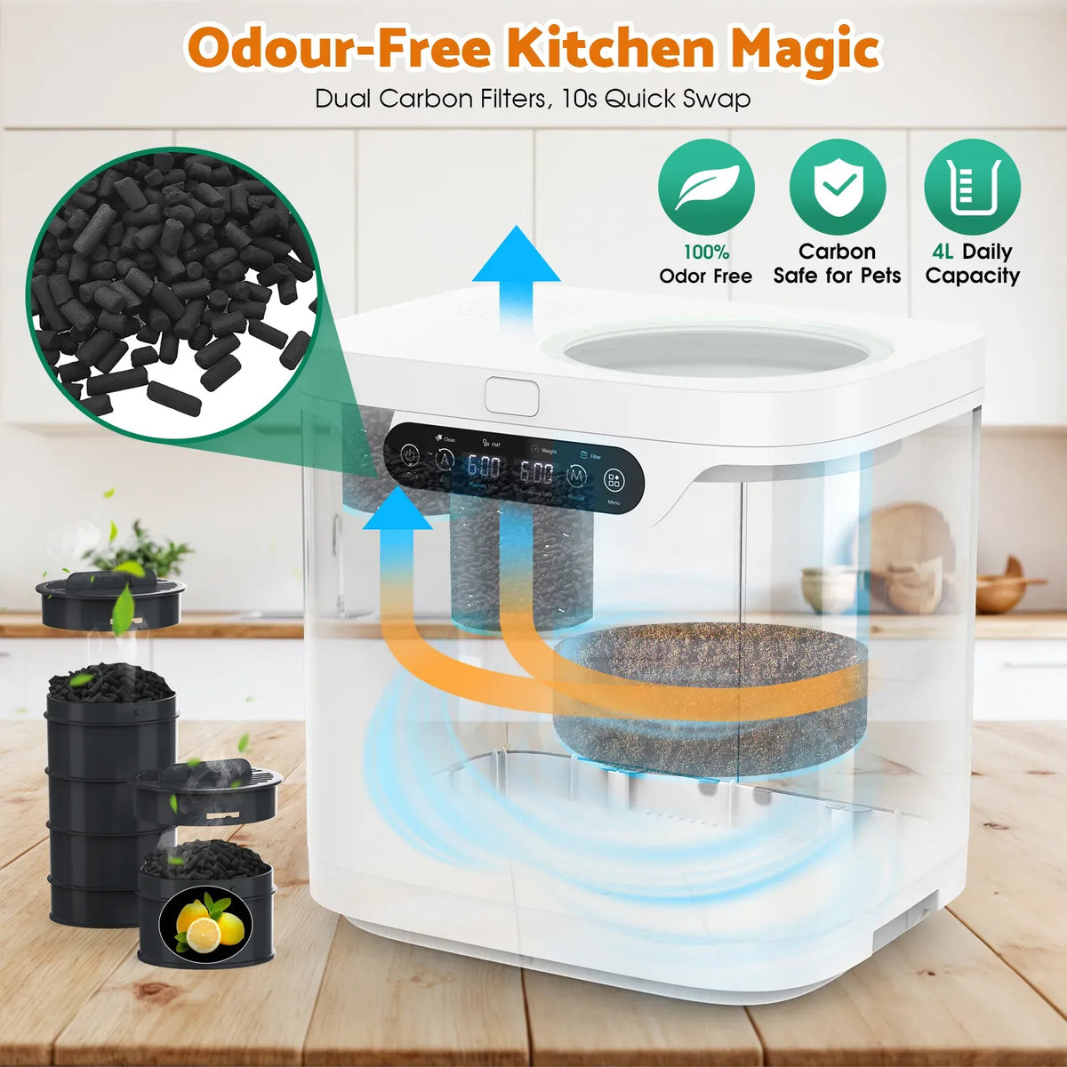 4L Electric Composter in White for Kitchen Food Waste Recycling