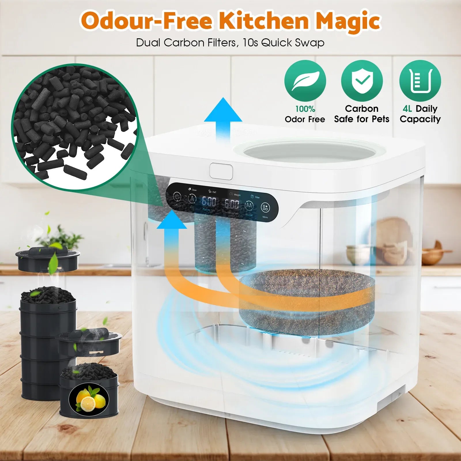 4L Electric Composter in White for Kitchen Food Waste Recycling