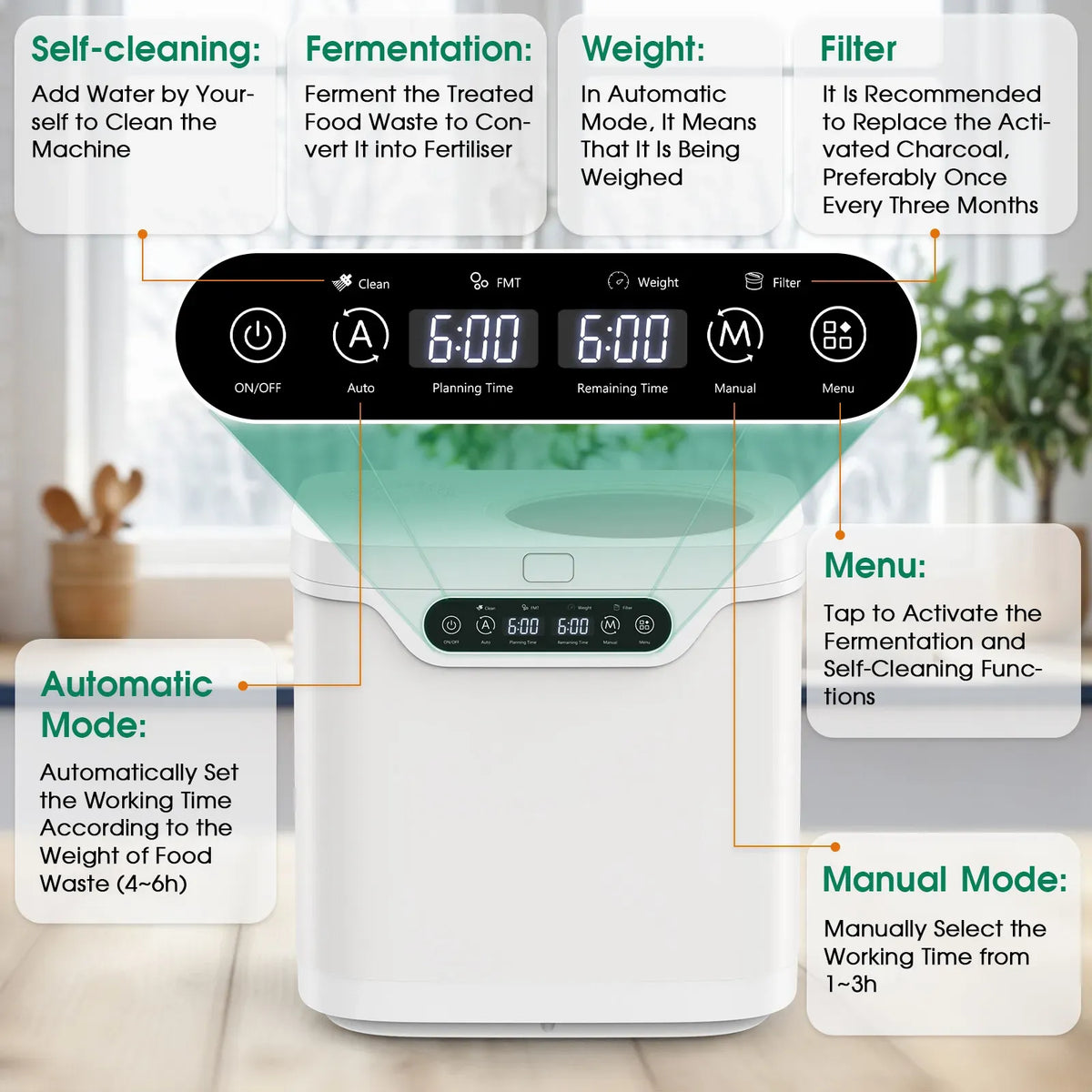 4L Electric Composter in White for Kitchen Food Waste Recycling