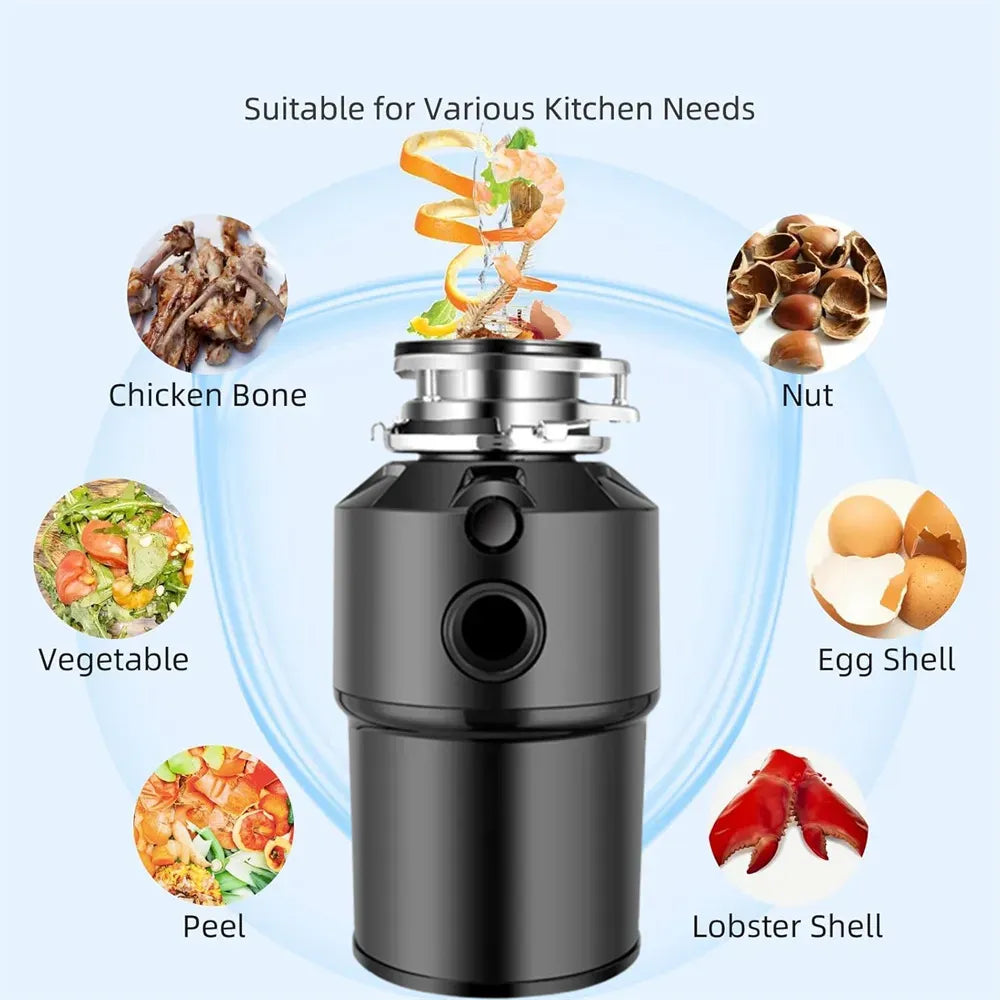 550W Food Waste Disposer with AU Plug, 4000RPM, Black, Stainless Steel for Kitchen