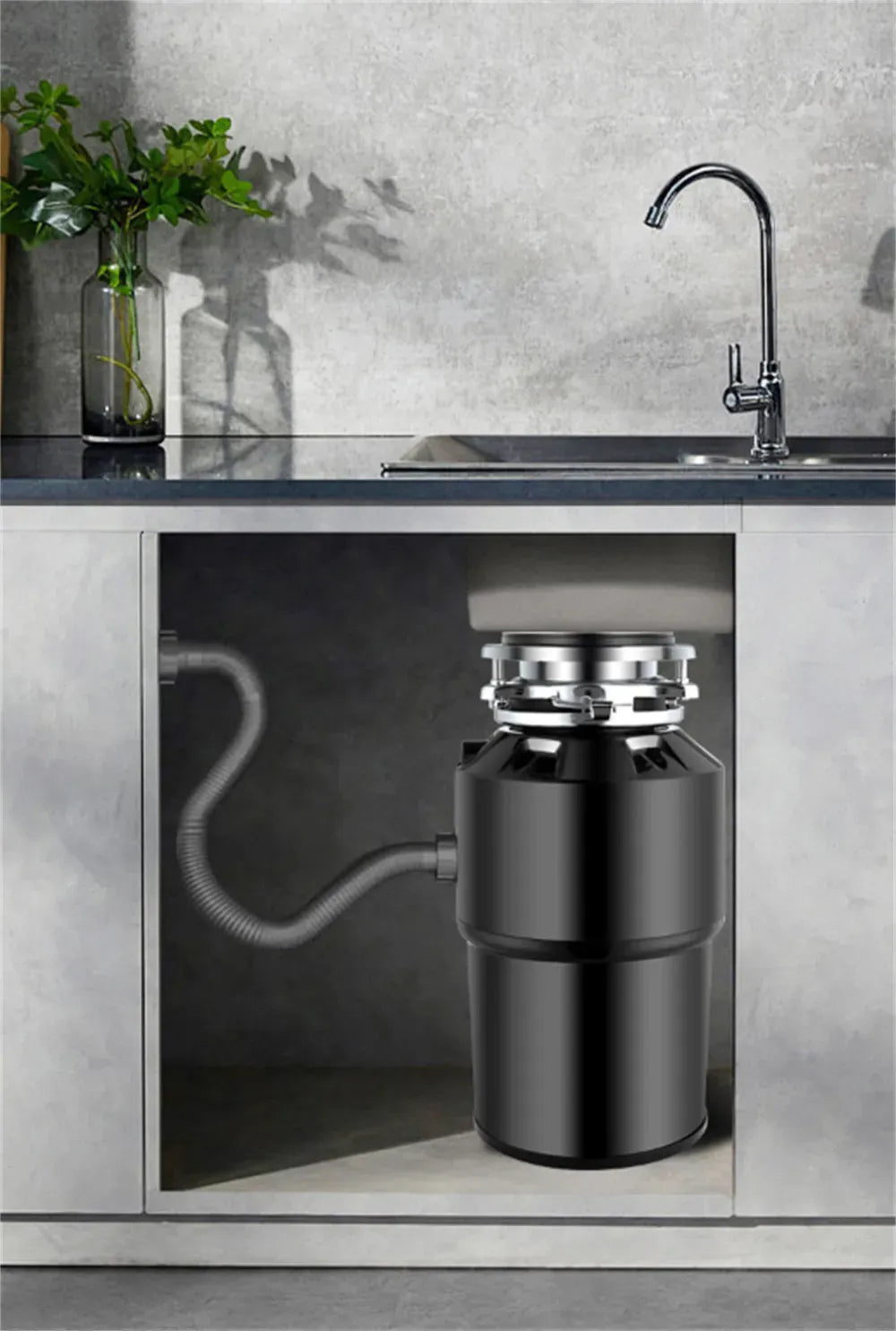 550W Food Waste Disposer with AU Plug, 4000RPM, Black, Stainless Steel for Kitchen
