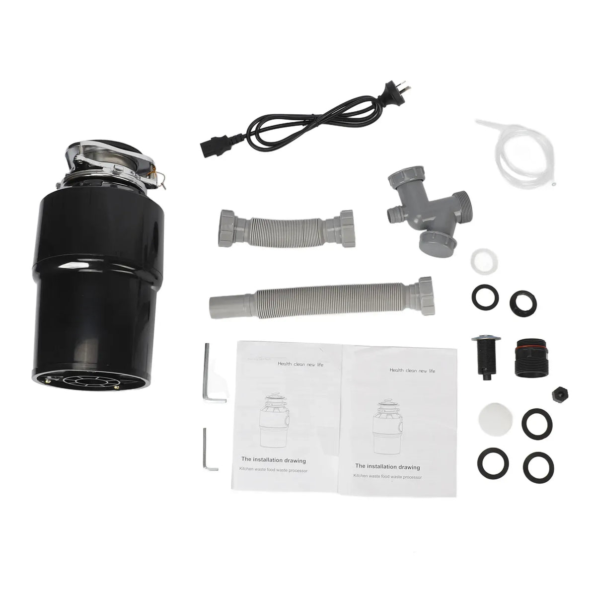 550W Food Waste Disposer with AU Plug, 4000RPM, Black, Stainless Steel for Kitchen