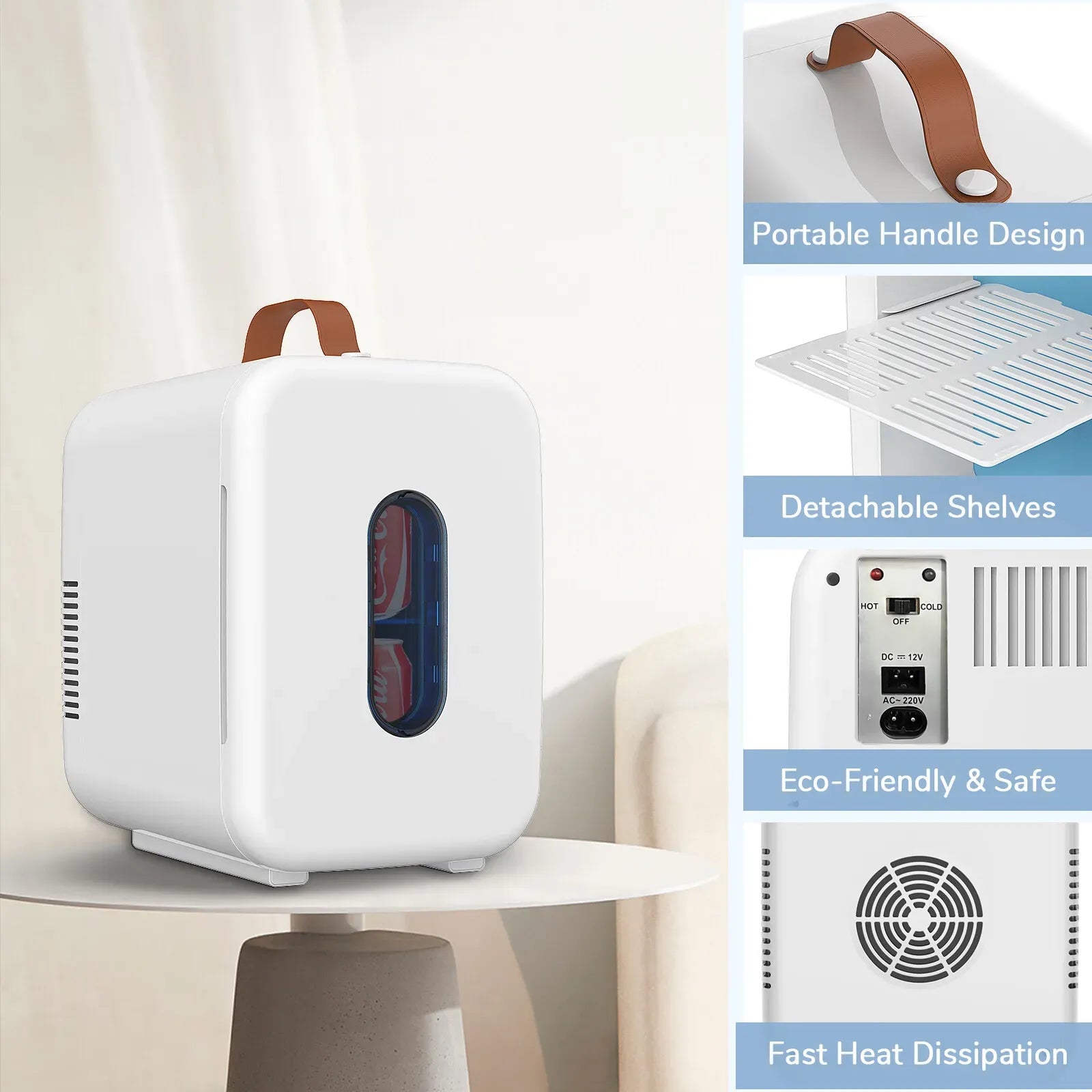 10L Mini Fridge Portable Cooler and Warmer in White for Home, Car, and Camping