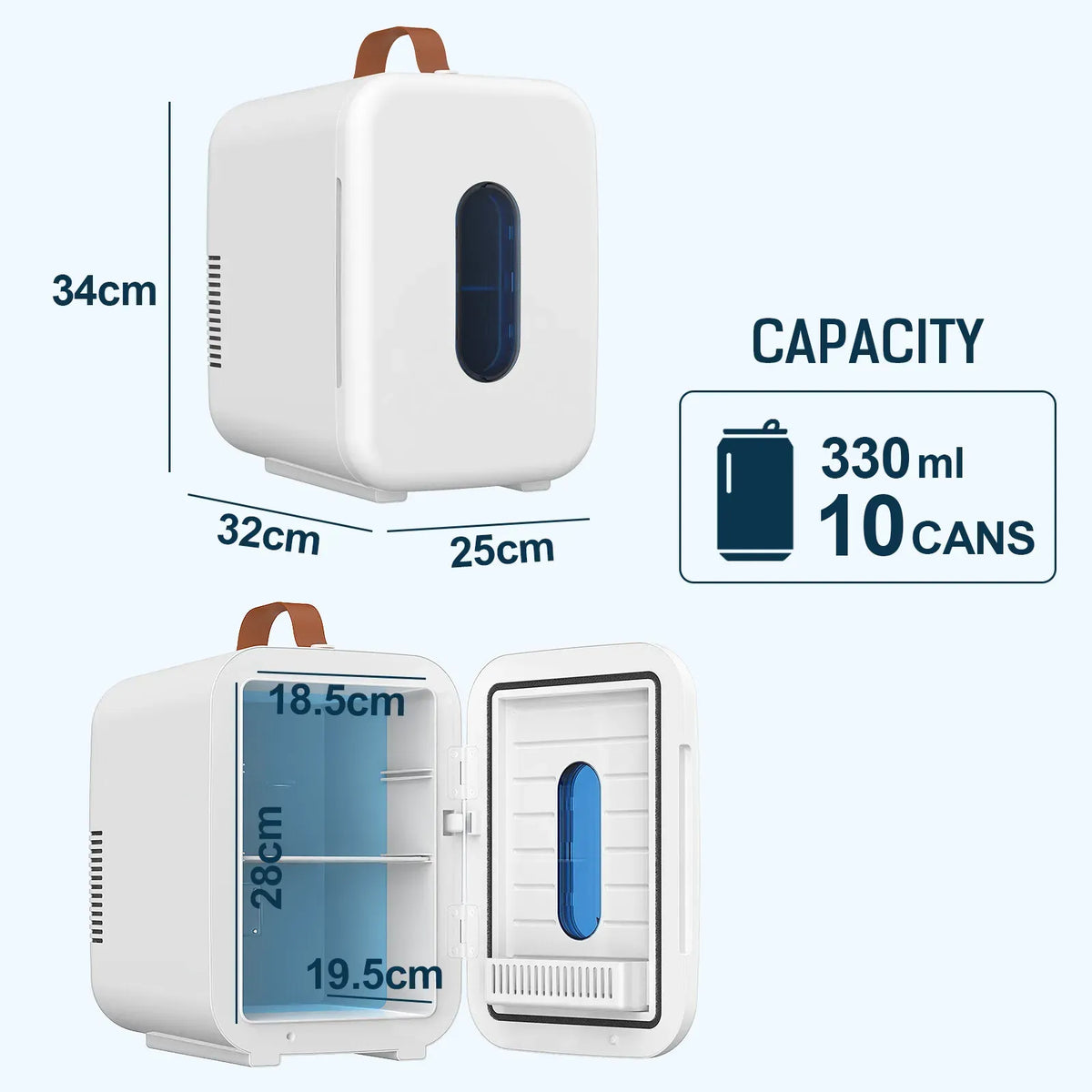 10L Mini Fridge Portable Cooler and Warmer in White for Home, Car, and Camping