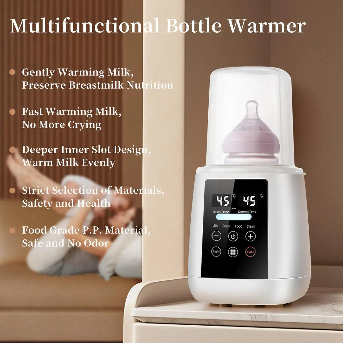 Baby Bottle Warmer Black with LCD Display, Timer, and Adjustable Temperature Control