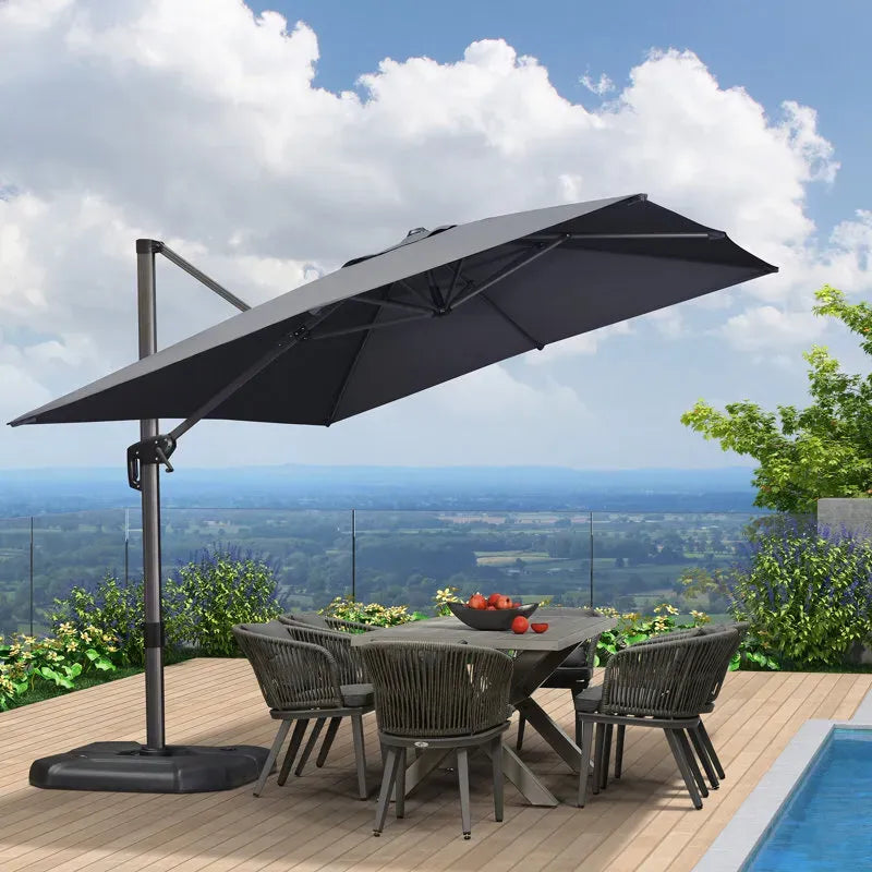 2.7x3.5m Grey Patio Cantilever Umbrella with 360-Degree Rotation