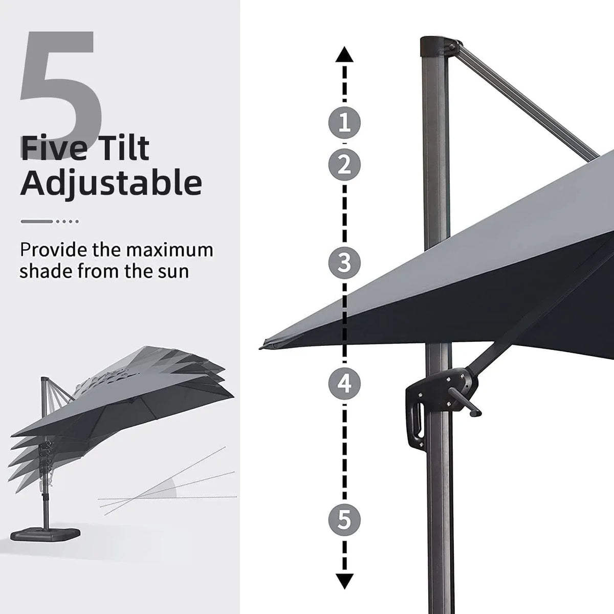 2.7x3.5m Grey Patio Cantilever Umbrella with 360-Degree Rotation