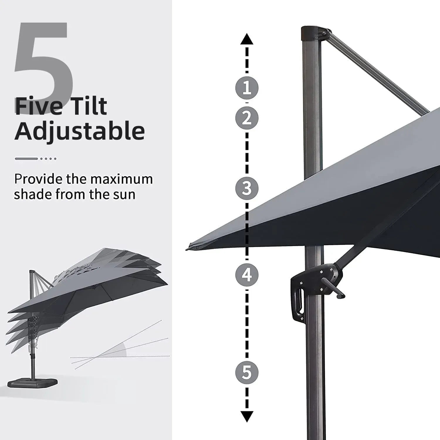 2.7x3.5m Grey Patio Cantilever Umbrella with 360-Degree Rotation