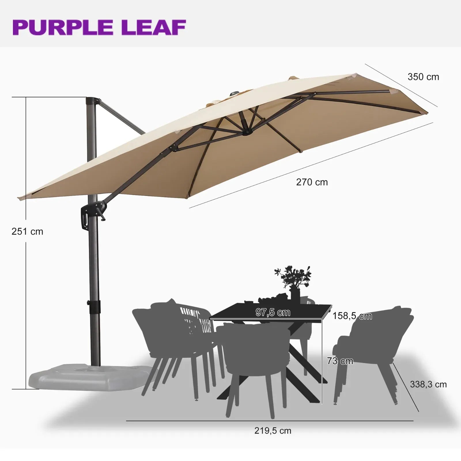 2.7x3.5m Grey Patio Cantilever Umbrella with 360-Degree Rotation