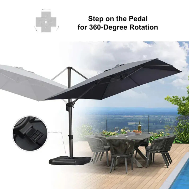 2.7x3.5m Grey Patio Cantilever Umbrella with 360-Degree Rotation