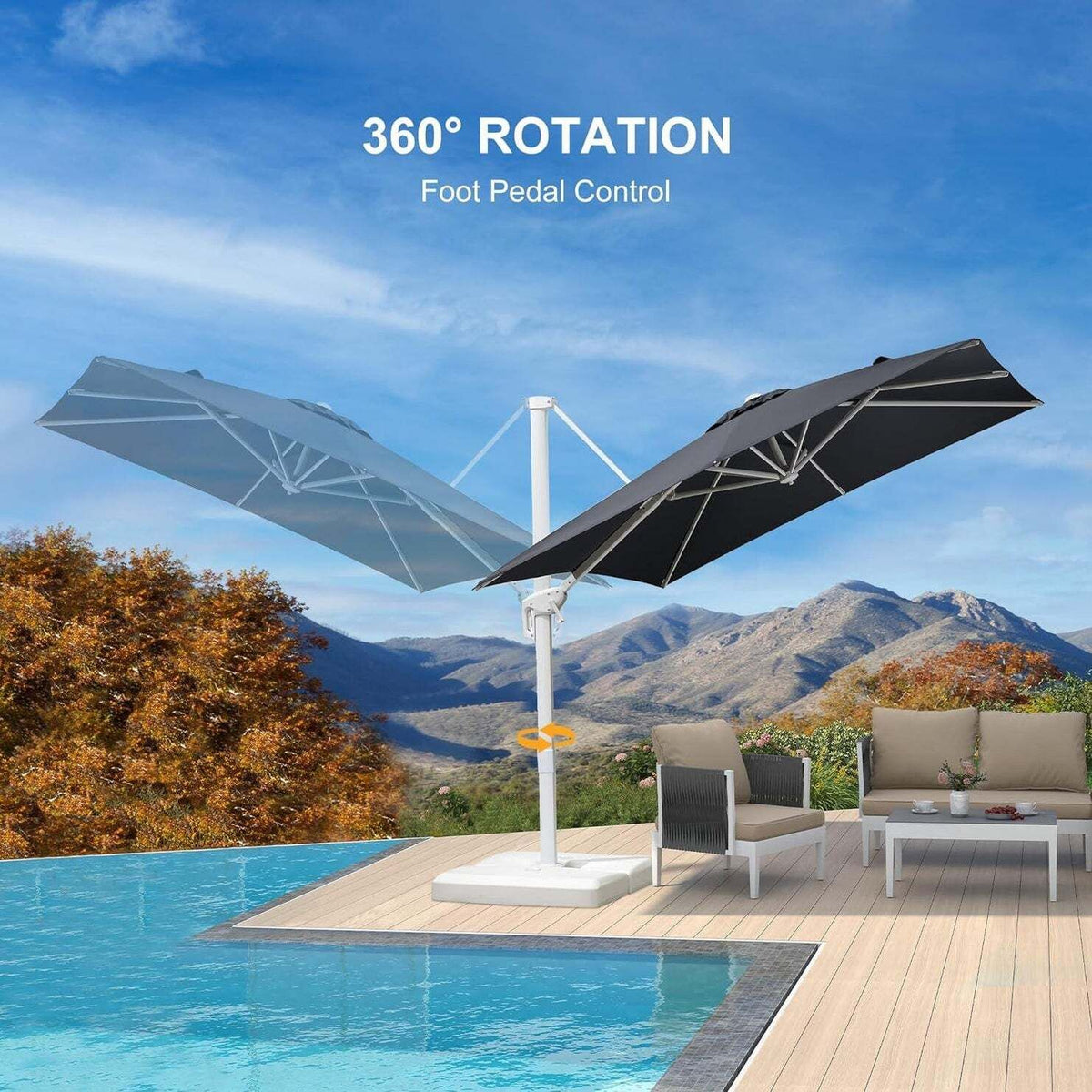 Grey 3m x 4m Cantilever Outdoor Umbrella with 360-Degree Rotation