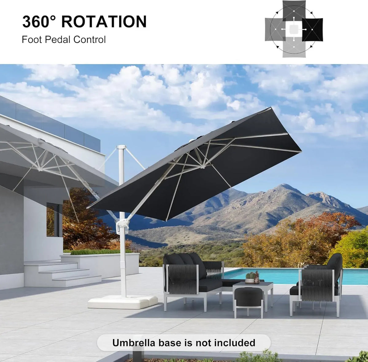 Grey 3m x 4m Cantilever Outdoor Umbrella with 360-Degree Rotation