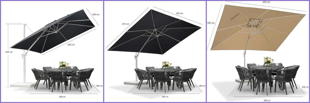 Beige White Cantilever Outdoor Umbrella 3m x 4m with 360-Degree Rotation