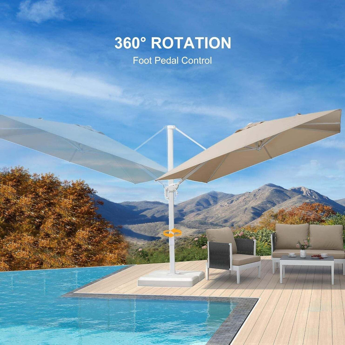 Beige White Cantilever Outdoor Umbrella 3m x 4m with 360-Degree Rotation