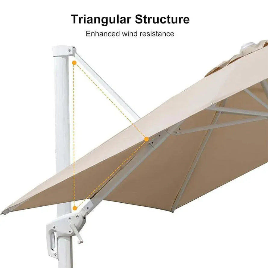 Beige White Cantilever Outdoor Umbrella 3m x 4m with 360-Degree Rotation