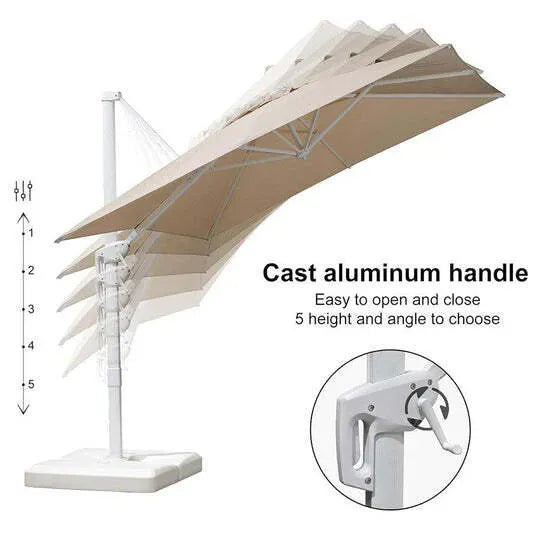 Beige White Cantilever Outdoor Umbrella 3m x 4m with 360-Degree Rotation