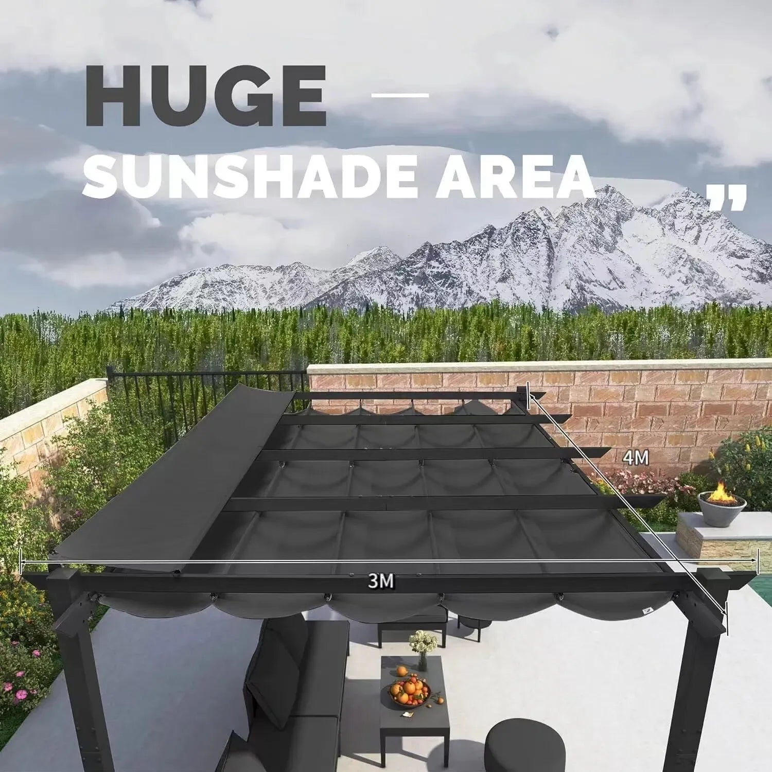 3 x 4 M Grey Outdoor Garden Pergola with Inclined Top Patio Gazebo